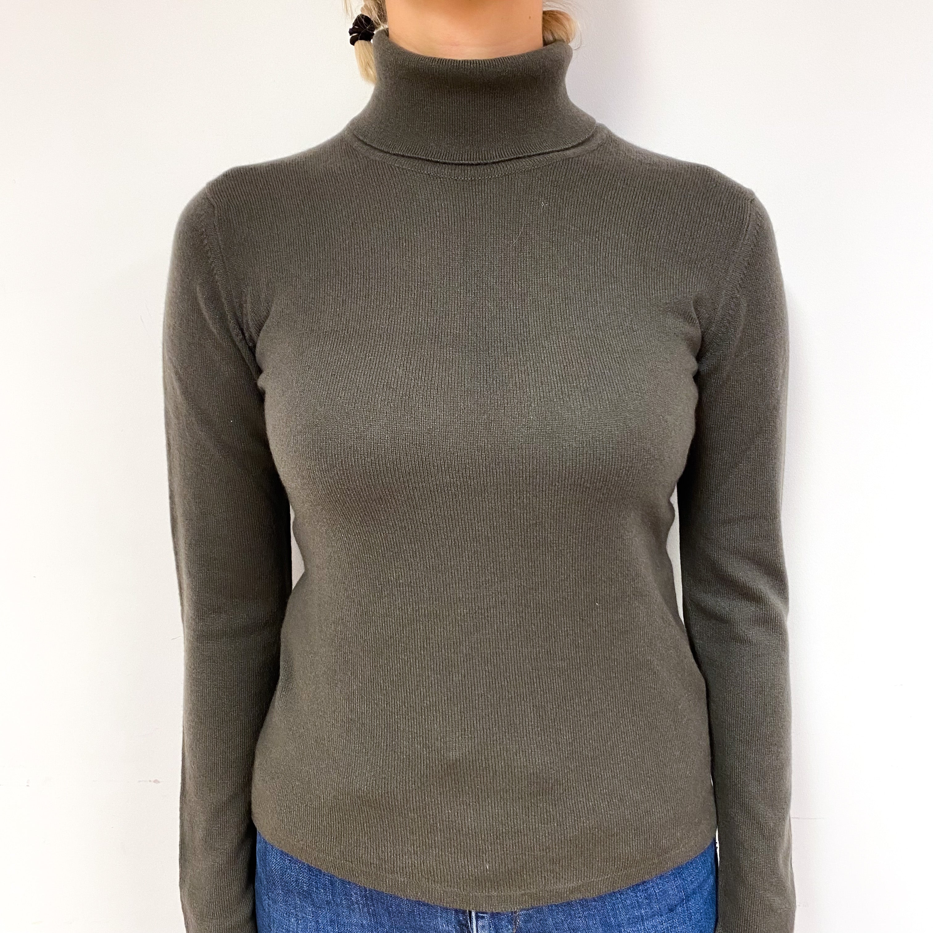 Muted Brown Lightweight Cashmere Polo Neck Jumper Small