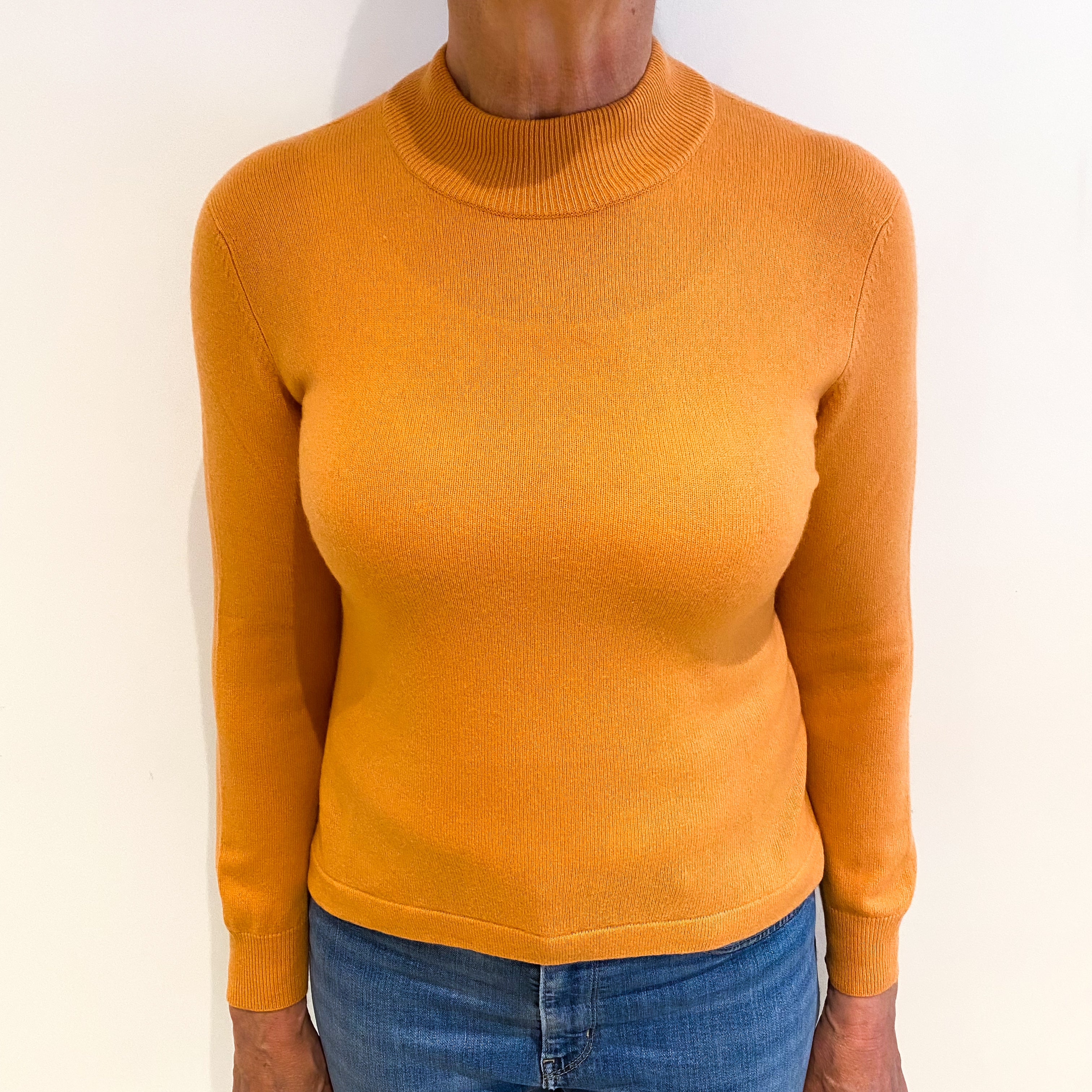Tangerine Orange Cashmere Turtle Neck Jumper Medium