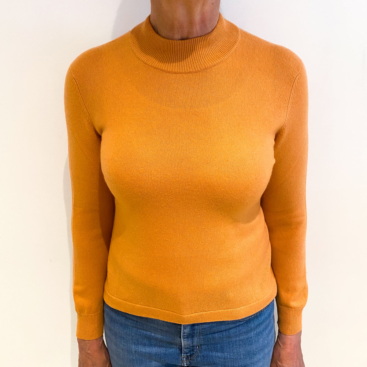 Tangerine Orange Cashmere Turtle Neck Jumper Medium