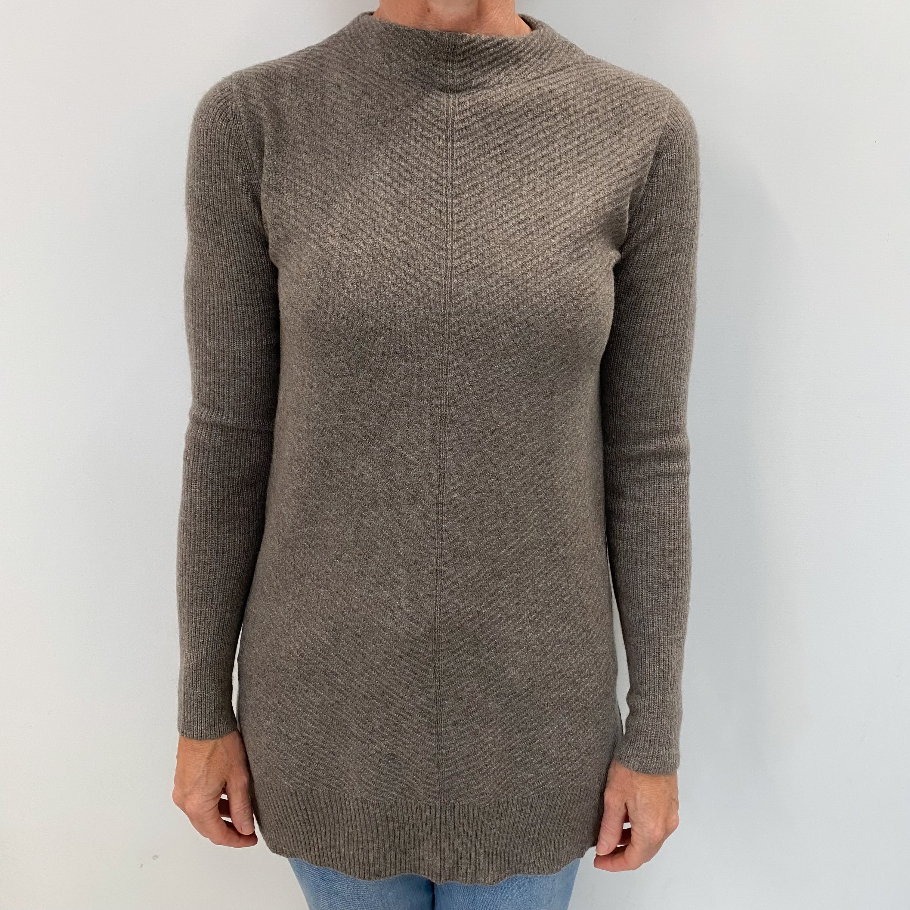 Mocha Brown Cashmere Turtle Neck Longline Jumper Small
