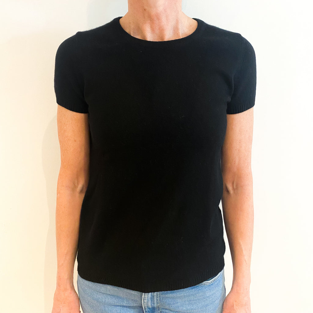 Black Cashmere Crew Neck Short Sleeved Jumper Small