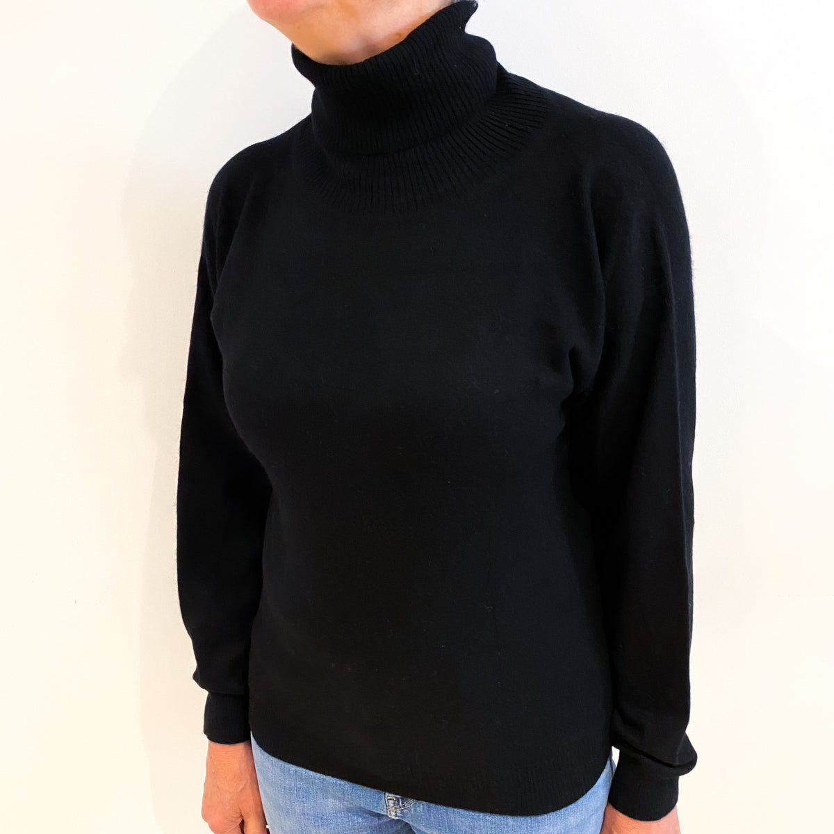 Black Cashmere Polo Neck Jumper Medium