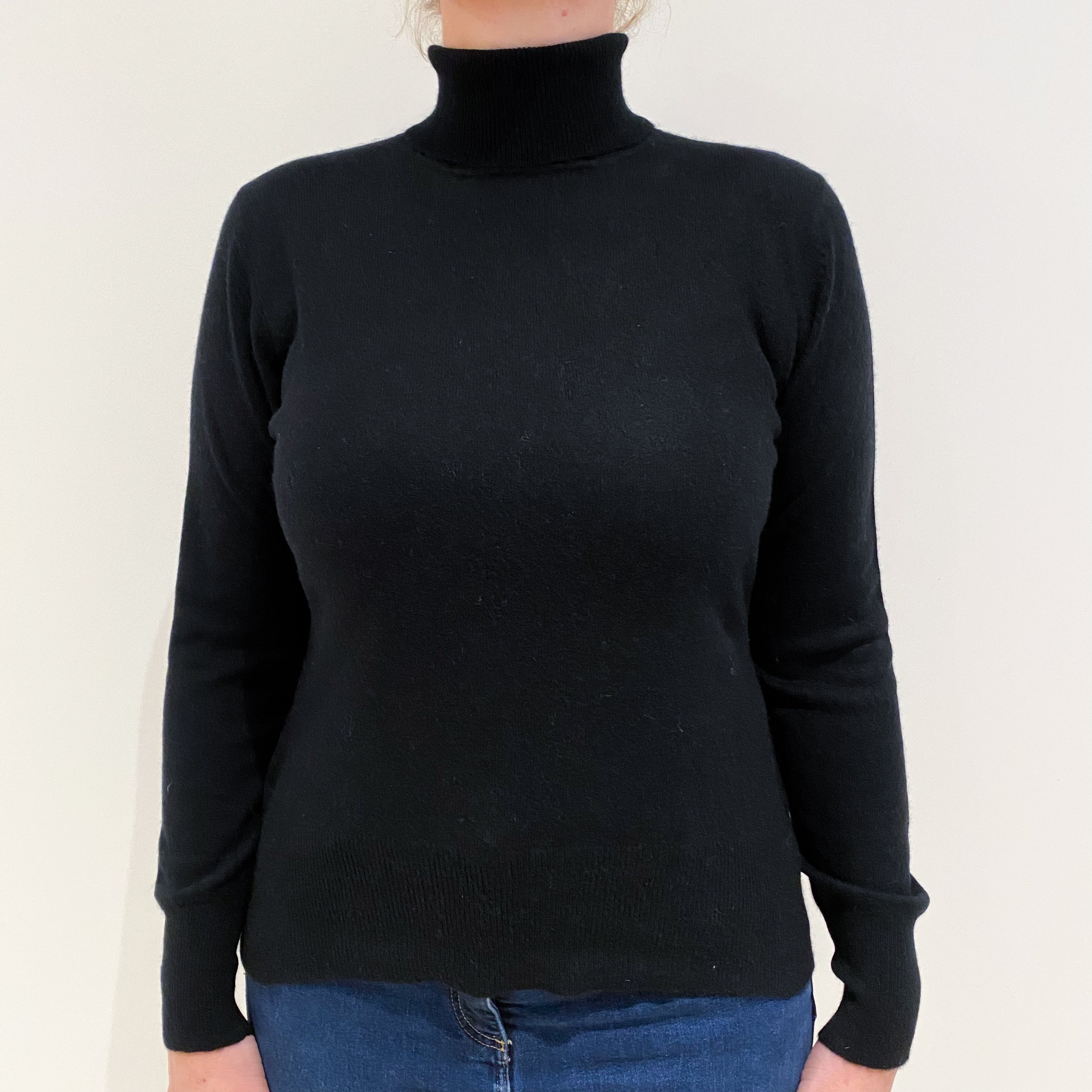 Black Cashmere Polo Neck Jumper Large