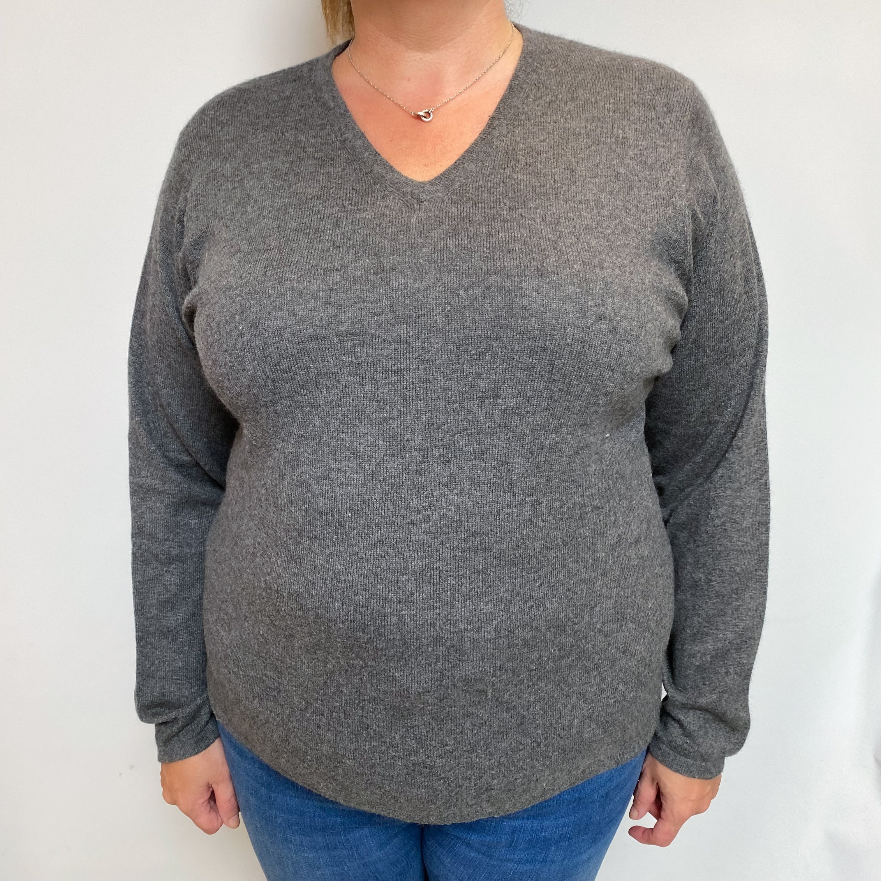 Slate Grey Cashmere V Neck Jumper Extra Large