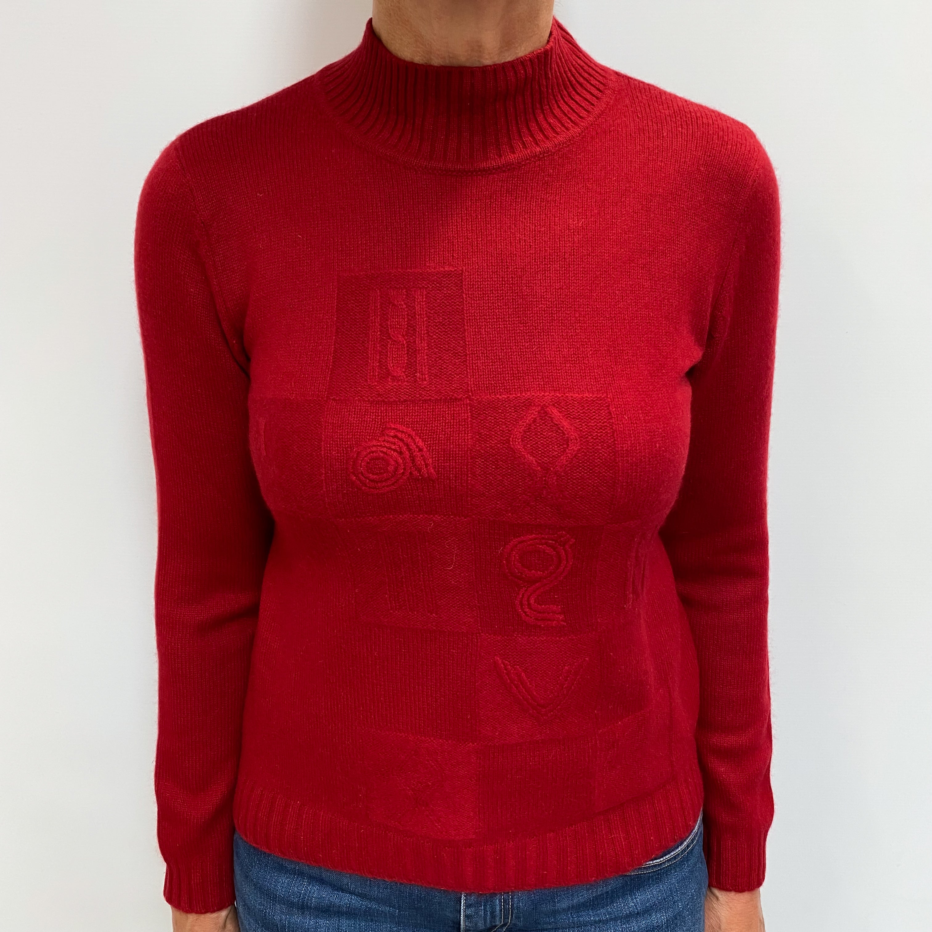 Italian Crimson Red Cashmere Turtle Neck Jumper Medium