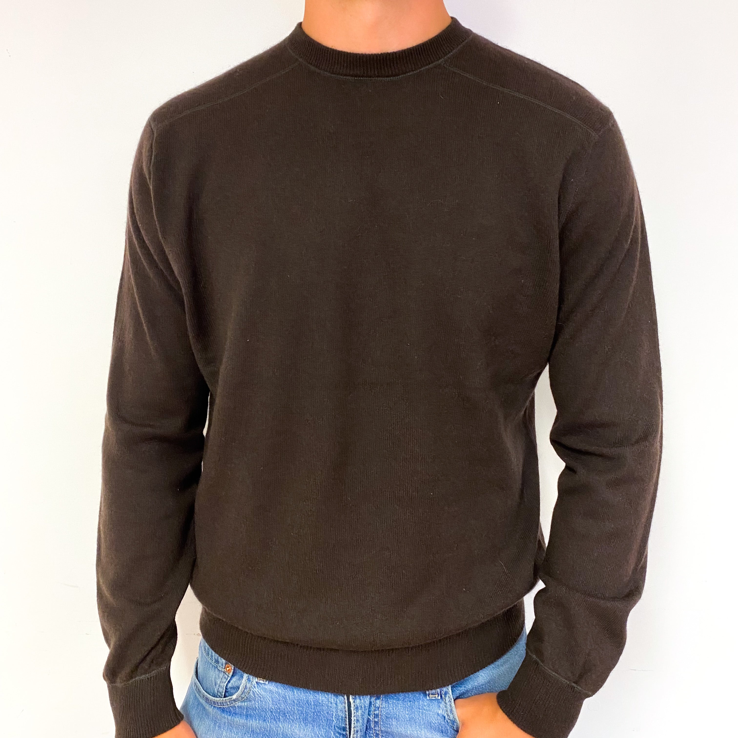 Men's Chocolate Brown Cashmere Crew Neck Jumper Extra Large