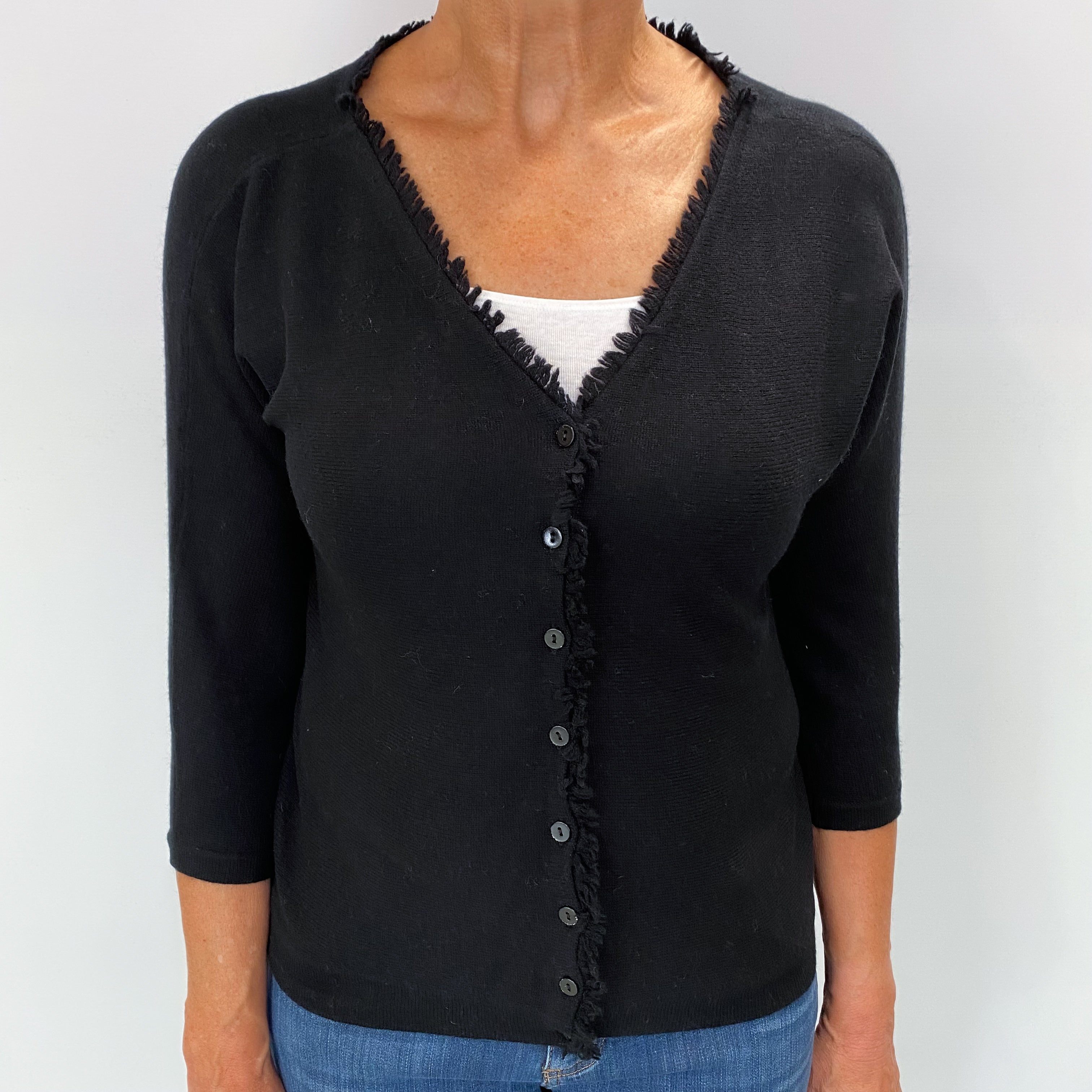 Black Cashmere V Neck Cardigan Medium