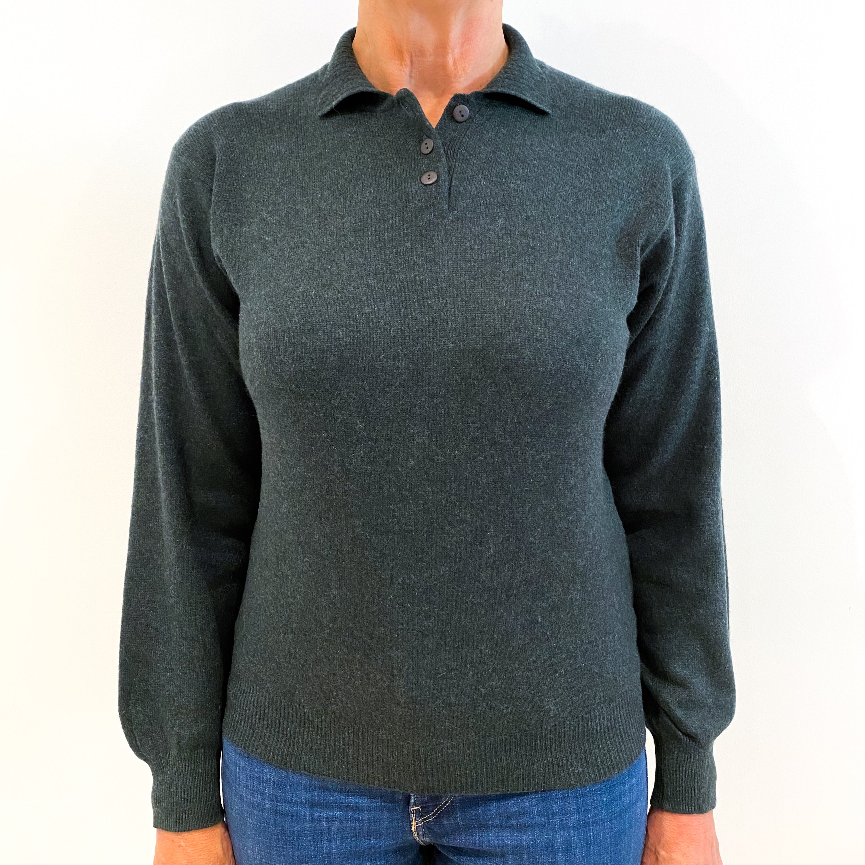 Spruce Green Cashmere Crew Neck Jumper Medium