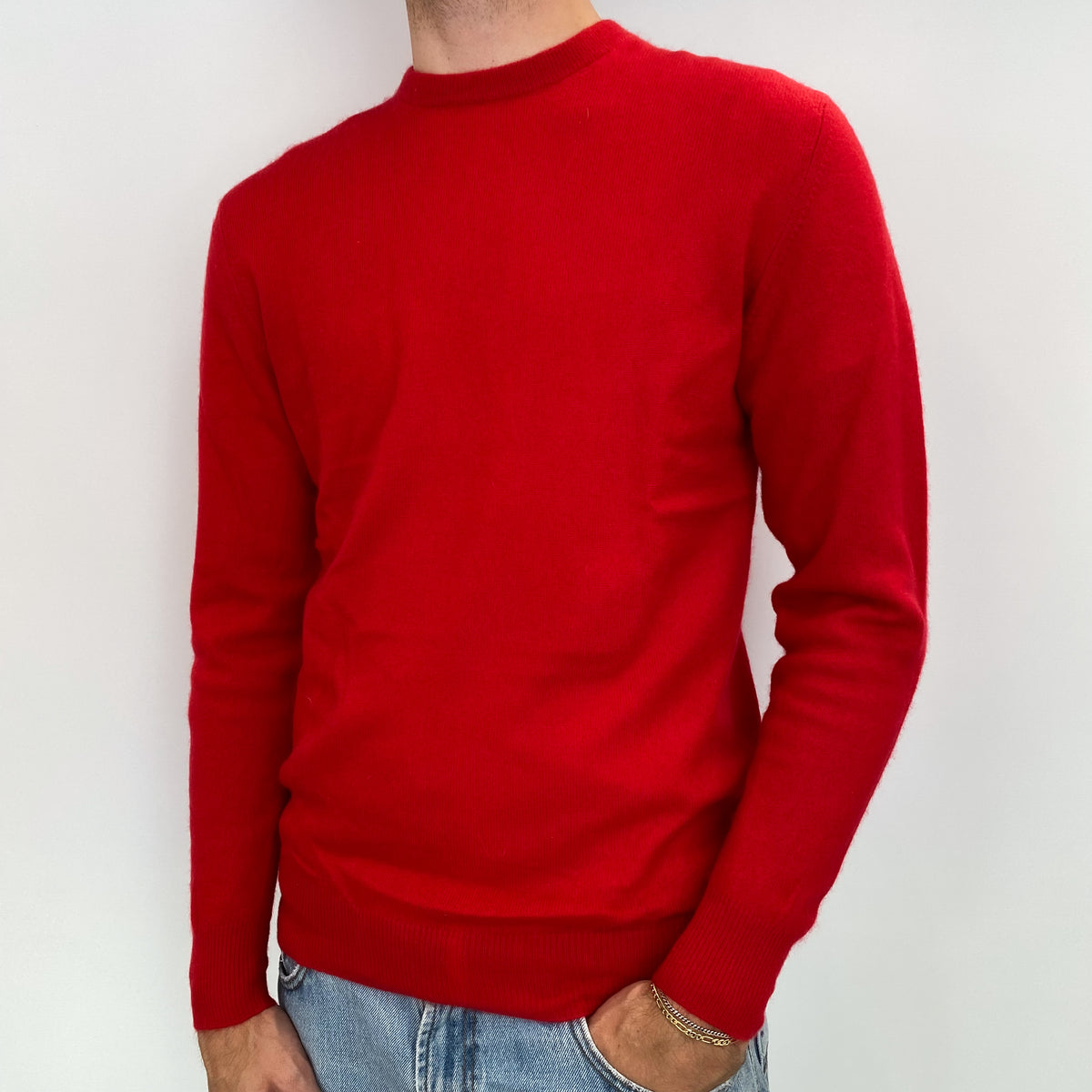 Men's Scarlet Red Cashmere Crew Neck Jumper Medium