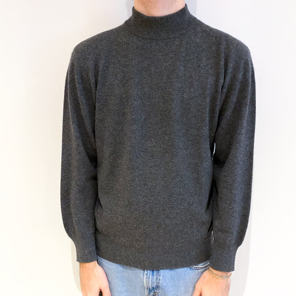 Men's Smoke Grey Cashmere Turtle Neck Jumper Medium
