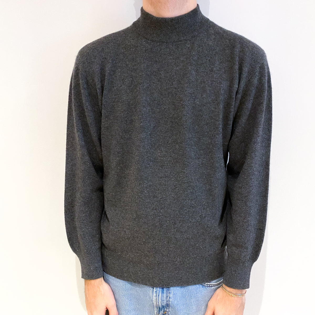 Men's Smoke Grey Cashmere Turtle Neck Jumper Medium