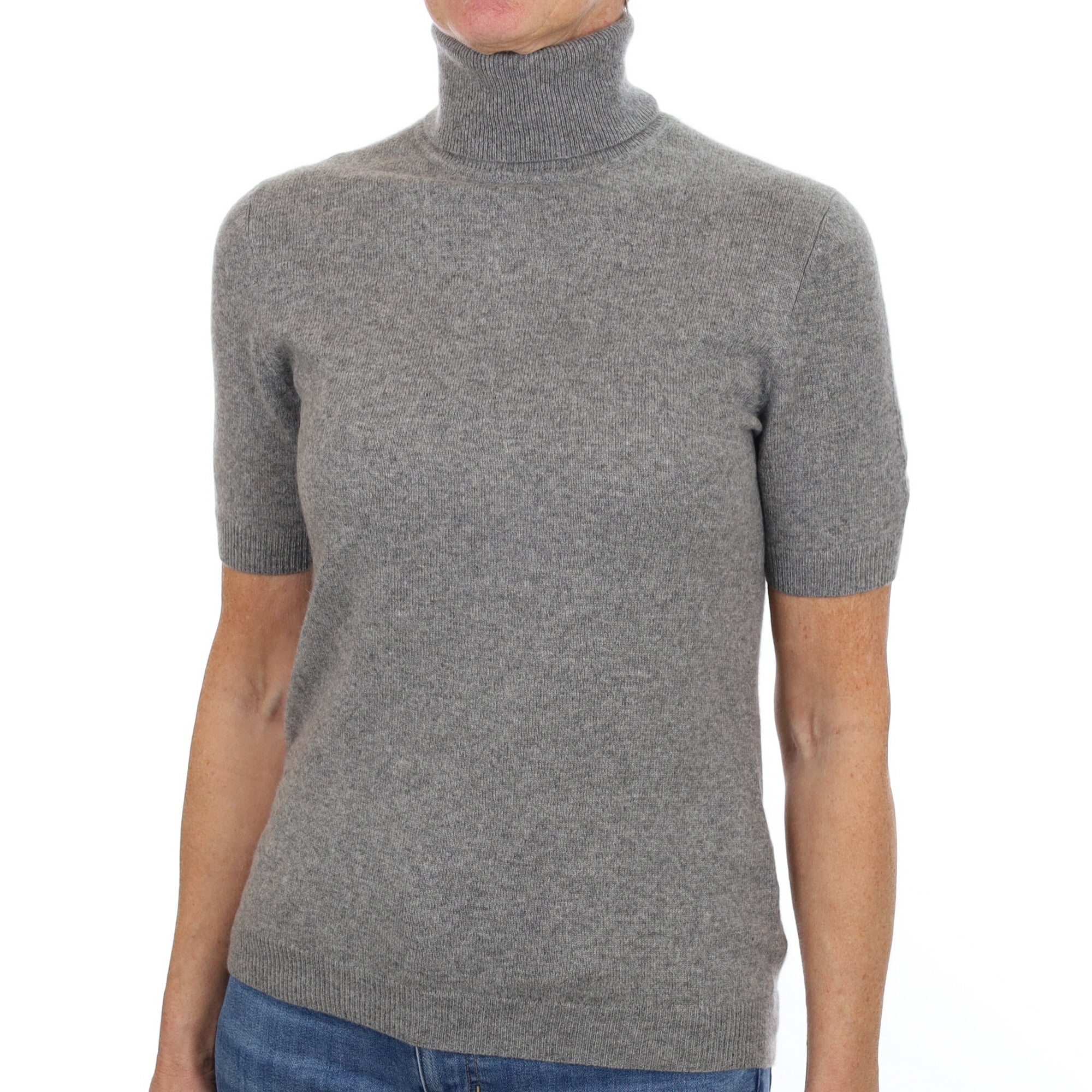 Ash Grey Cashmere Polo Neck Jumper Small