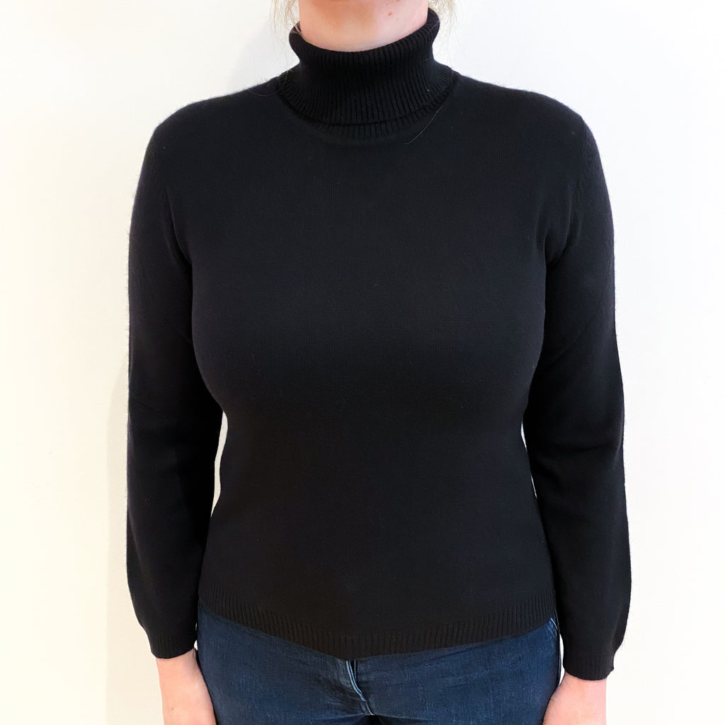 Black Cashmere Polo Neck Jumper Large