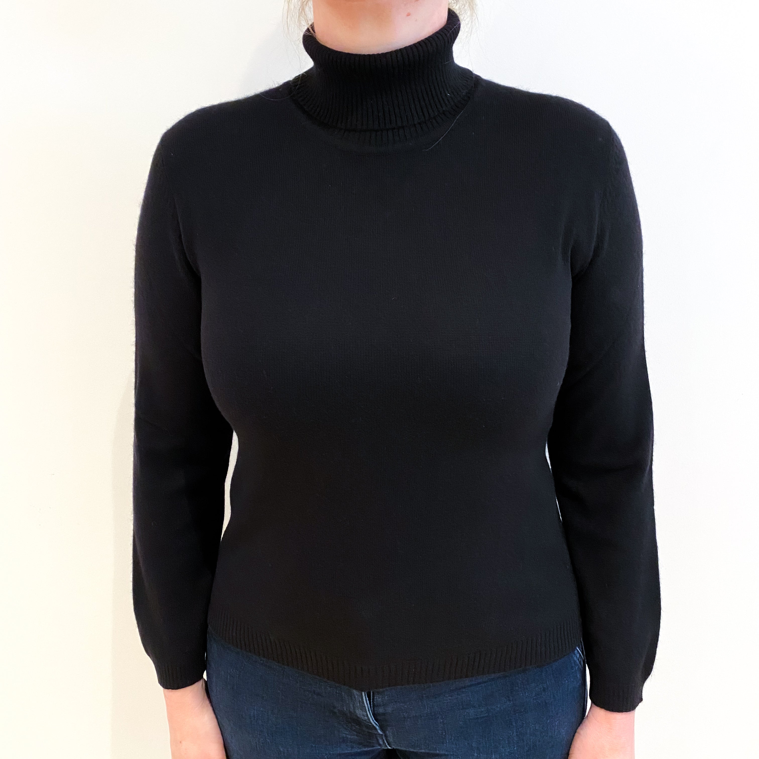 Black Cashmere Polo Neck Jumper Large