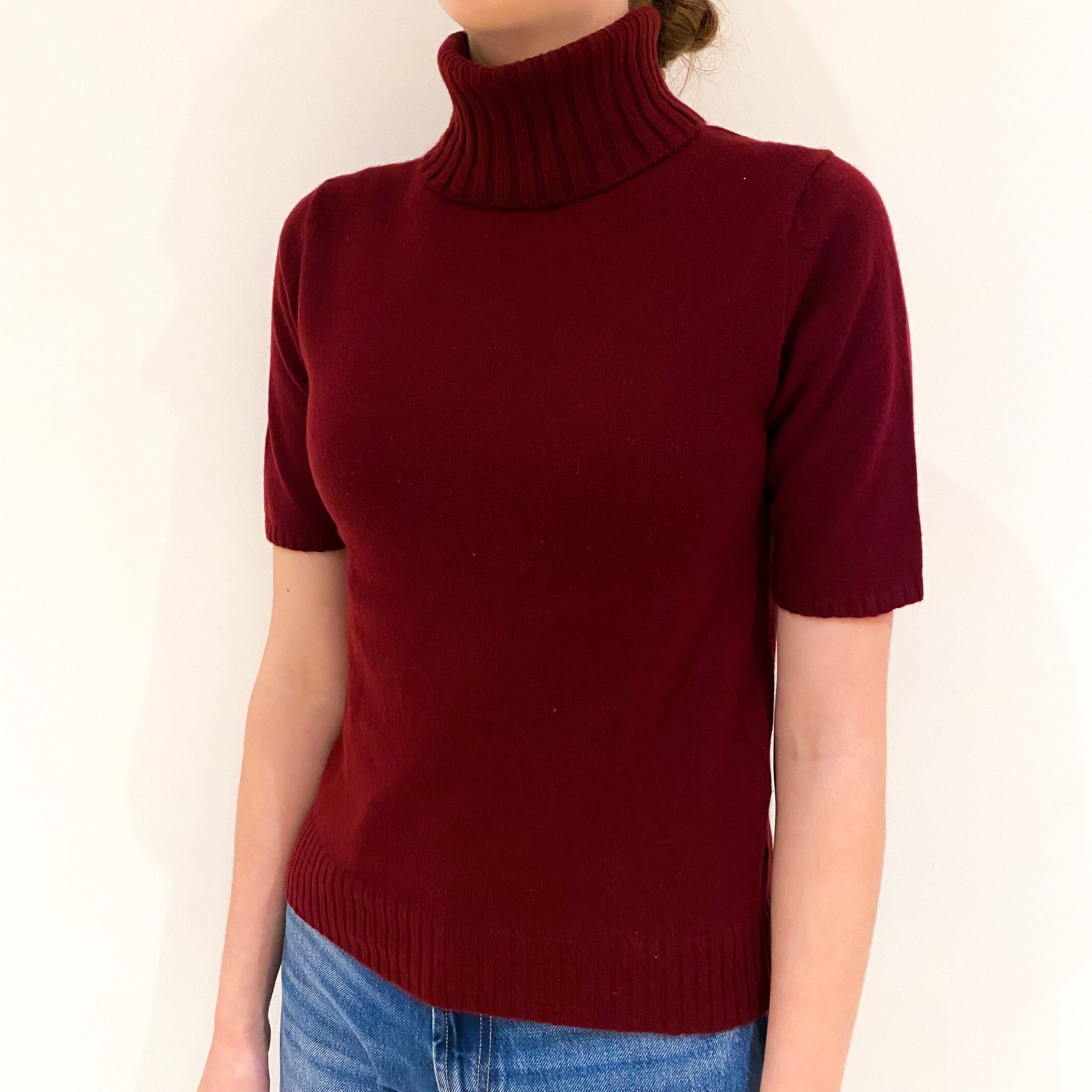 Burgundy Red Cashmere Polo Neck Jumper Extra Small