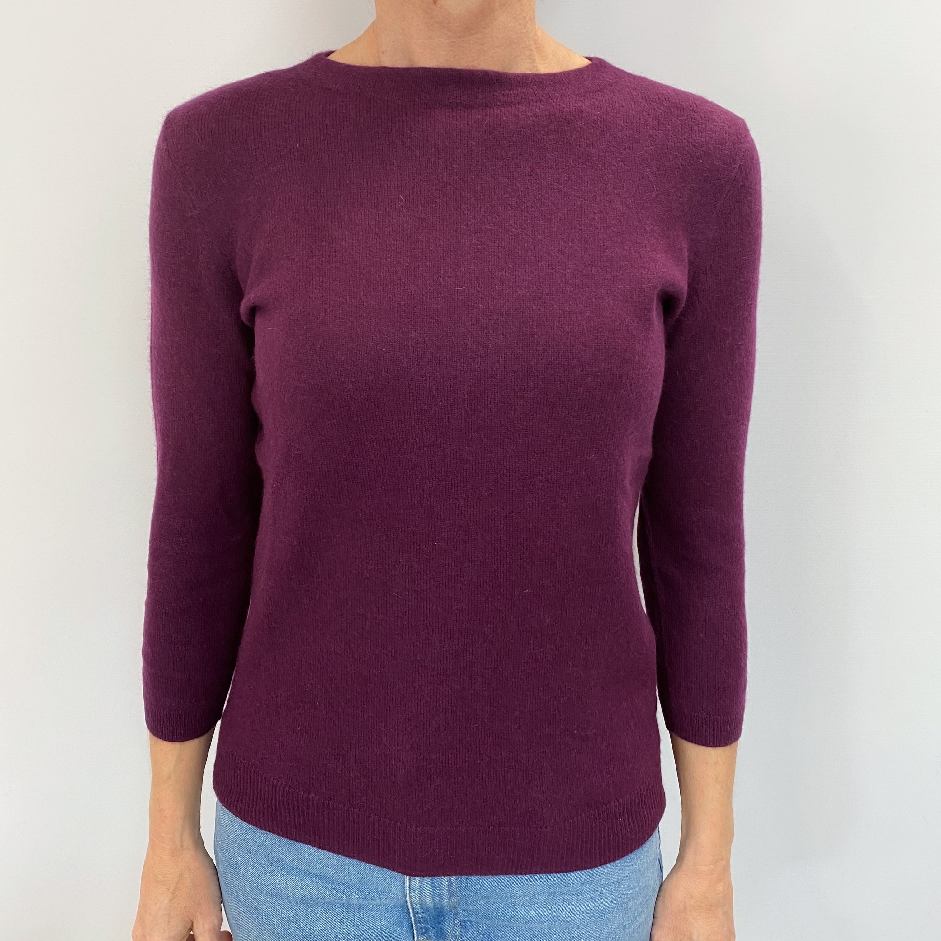 Aubergine Purple Cashmere Crew Neck Jumper Small