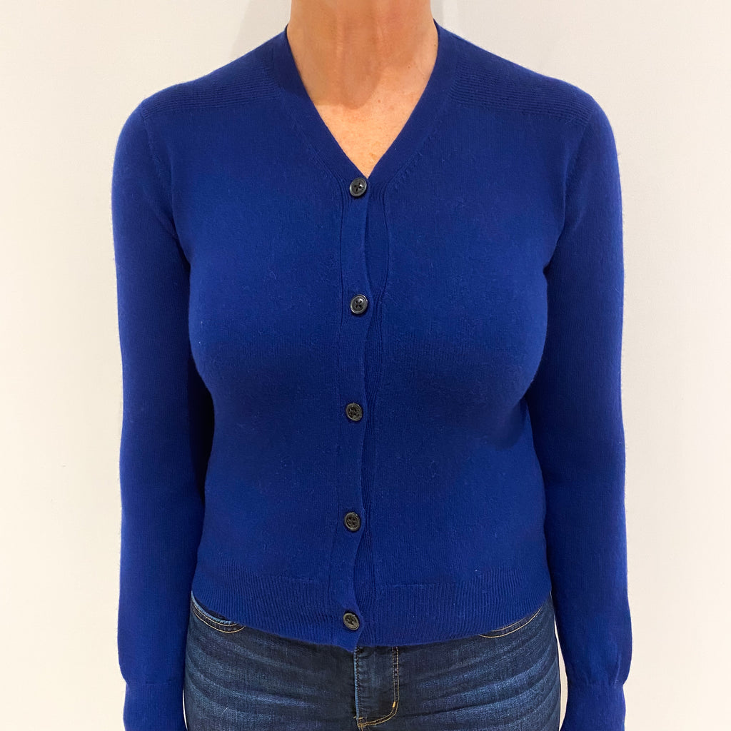 French Navy Cashmere V Neck Cardigan Medium