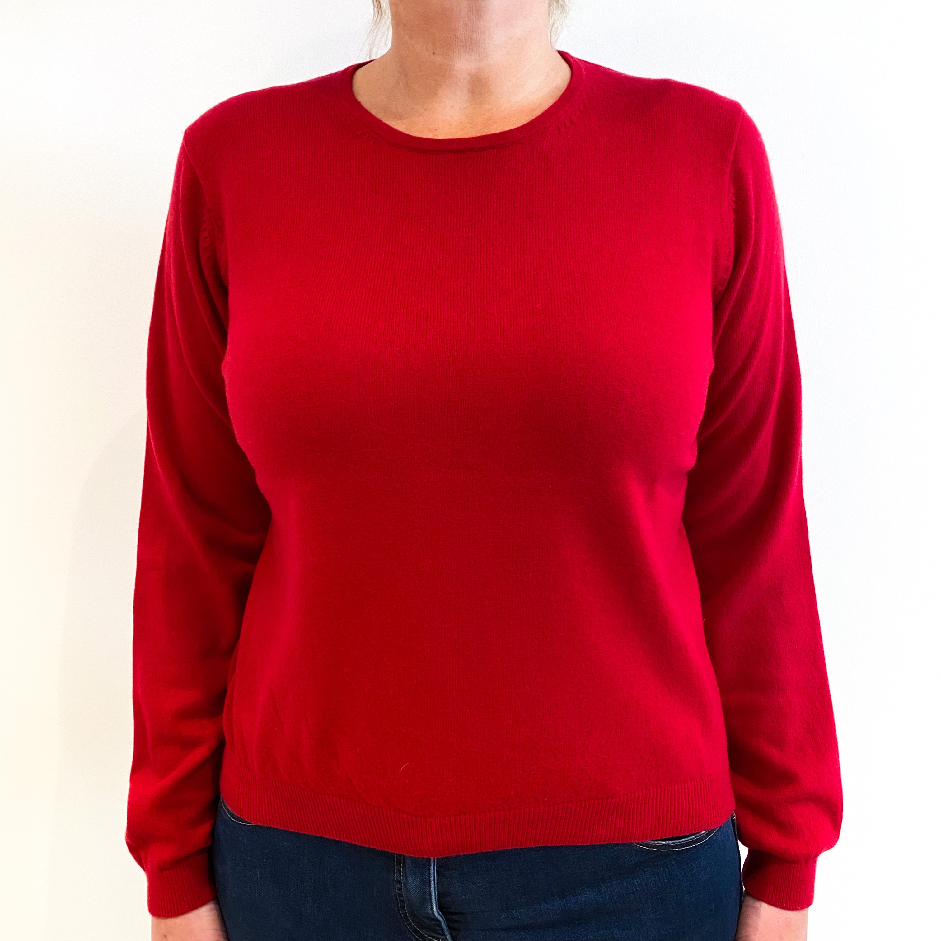 Scarlet Red Cashmere Crew Neck Jumper Large