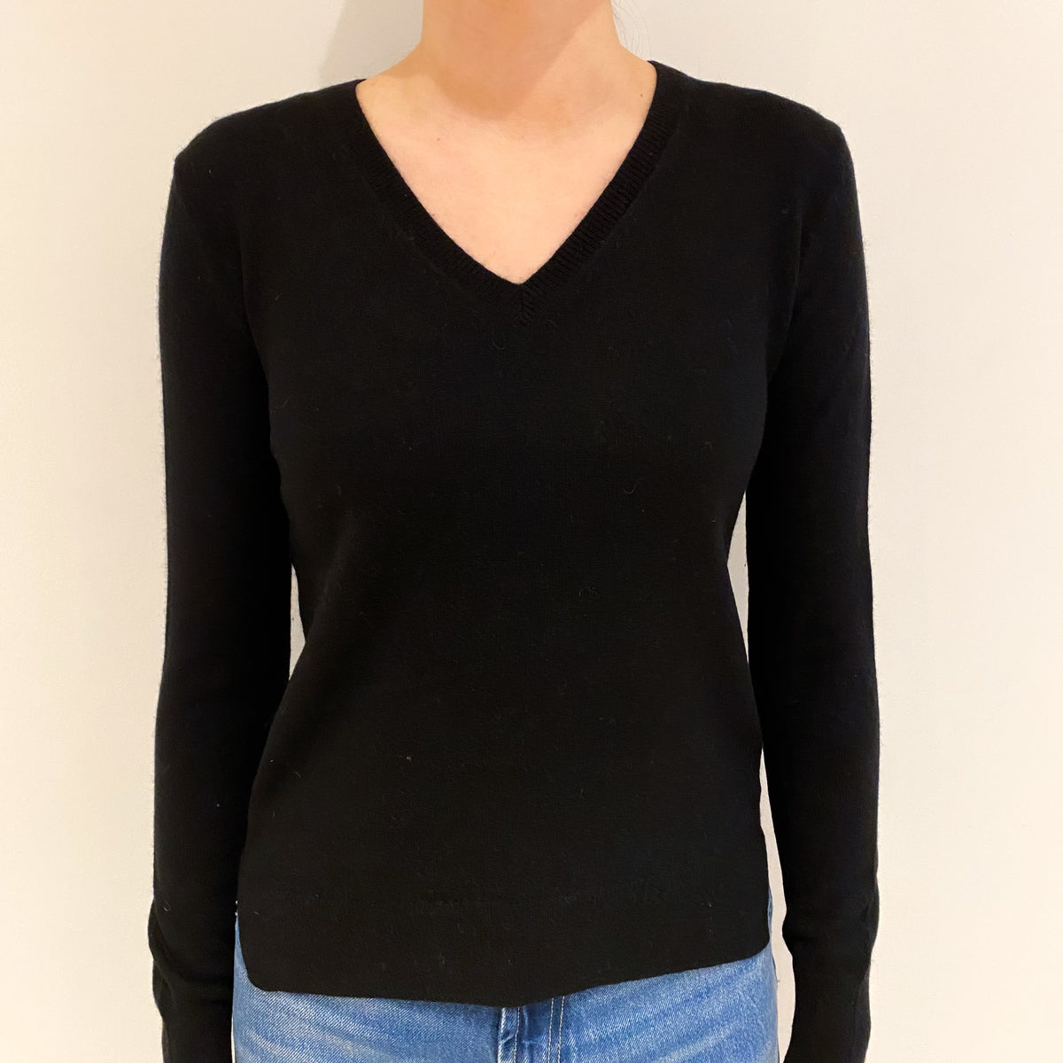 Black Cashmere V Neck Jumper Extra Small