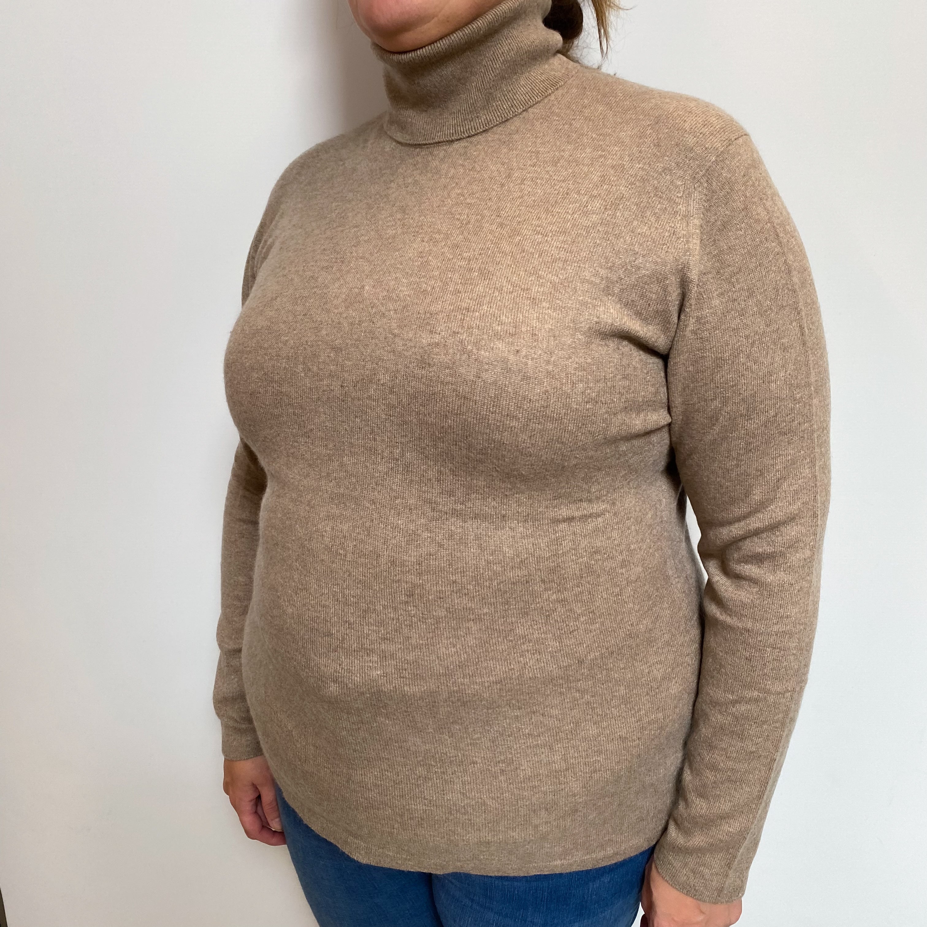 Johnston’s Scottish Donkey Brown Cashmere Polo Neck Jumper Extra Large