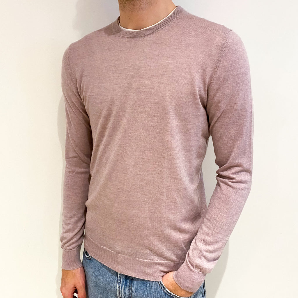Men's Faded Heather Pink Cashmere Crew Neck Jumper Medium