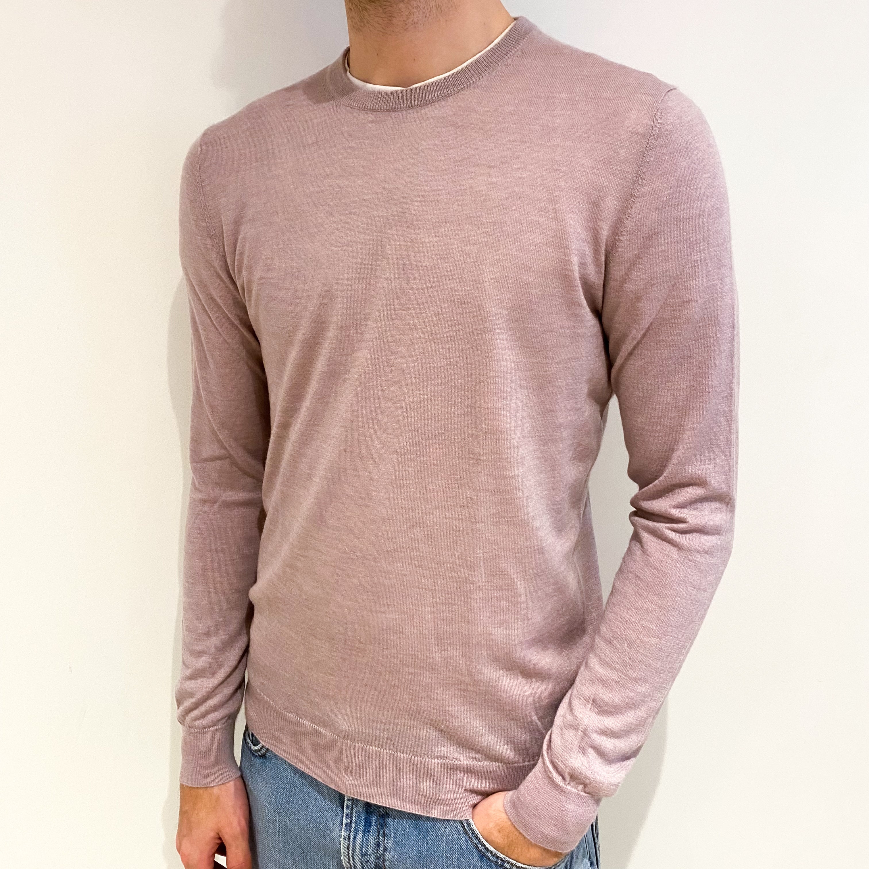 Men's Faded Heather Pink Cashmere Crew Neck Jumper Medium