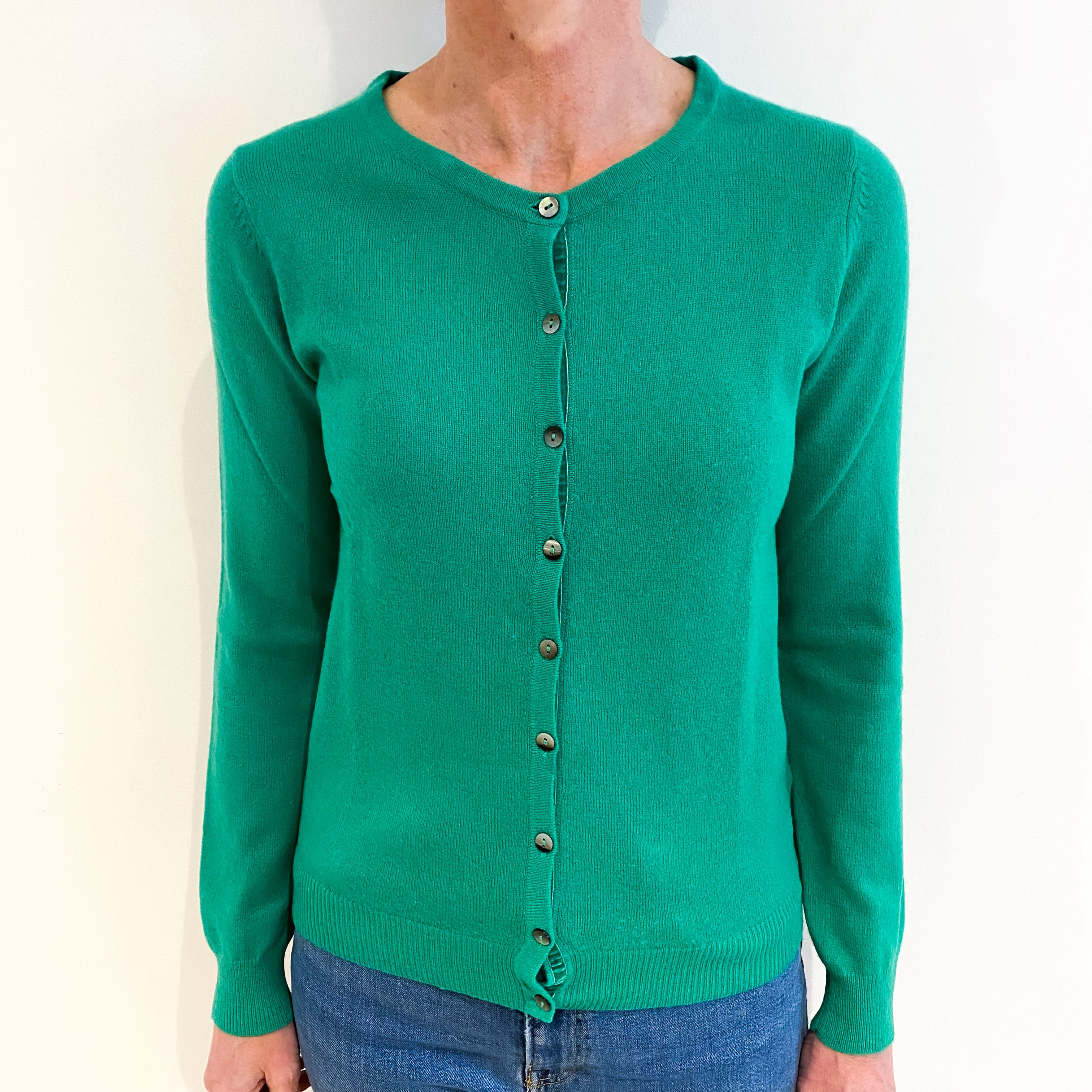 Jade Green Cashmere Crew Neck Cardigan Small