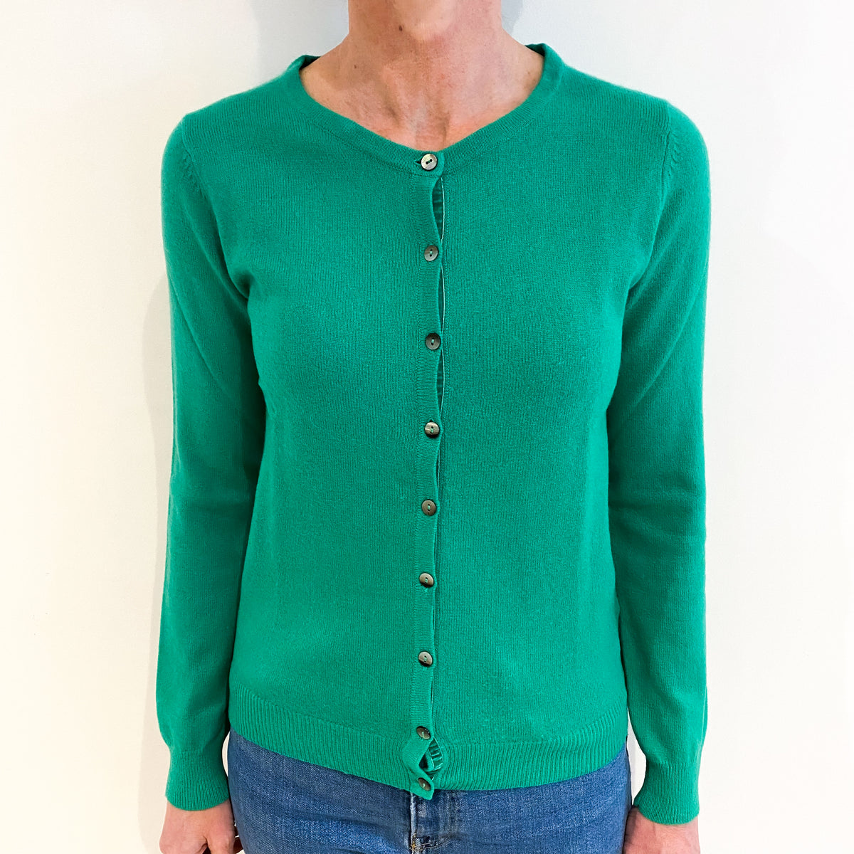 Jade Green Cashmere Crew Neck Cardigan Small