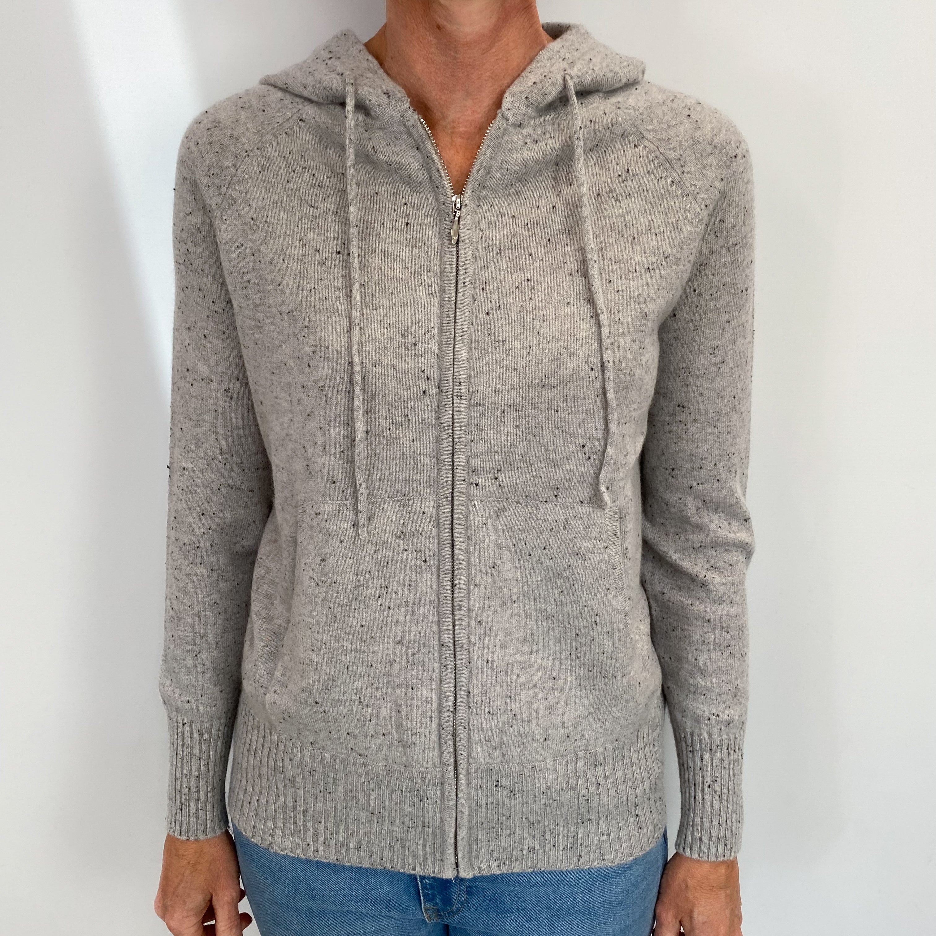 Mist Grey Speck Cashmere Zip Up Hoodie Small