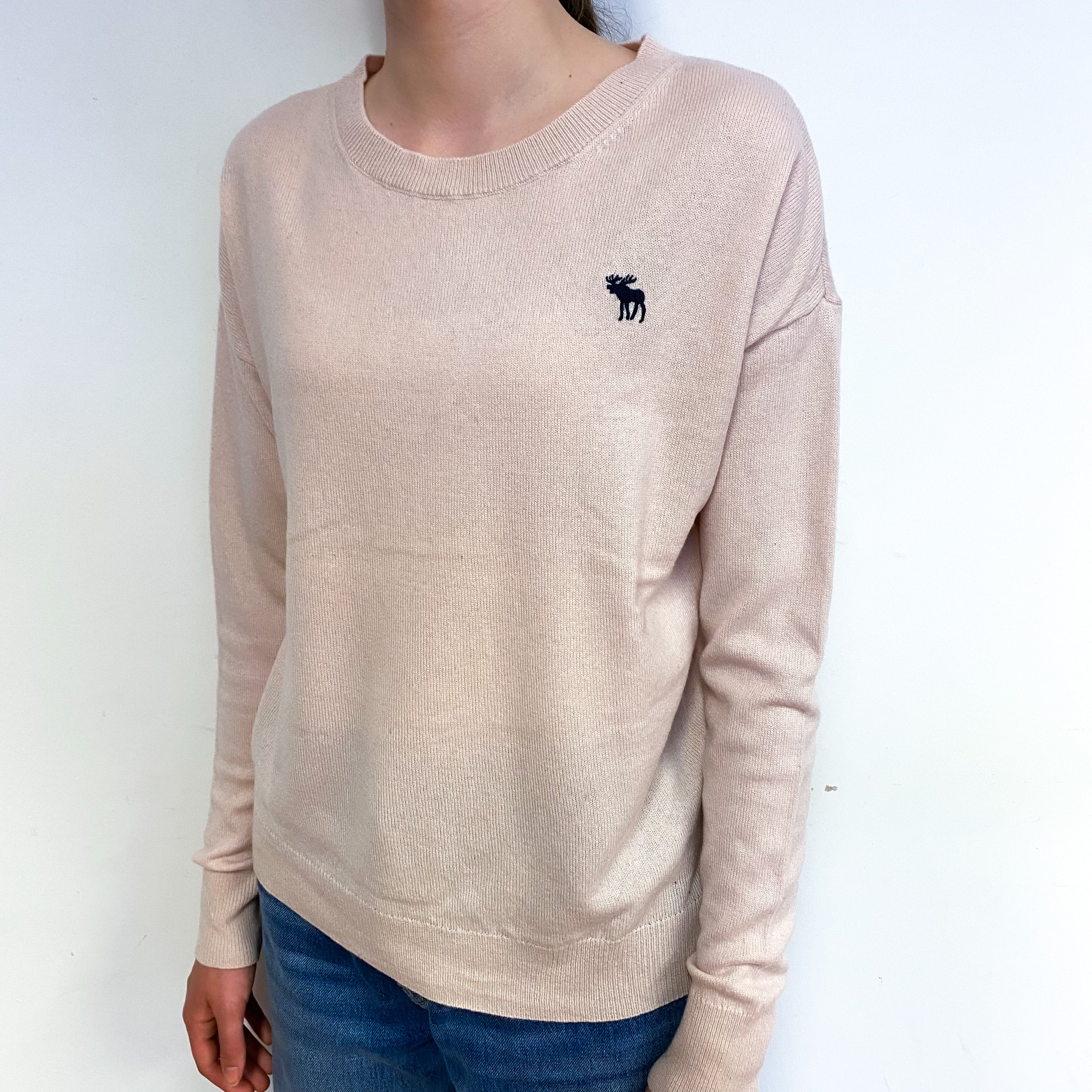 Pale Shell Pink Cashmere Crew Neck Jumper Extra Small