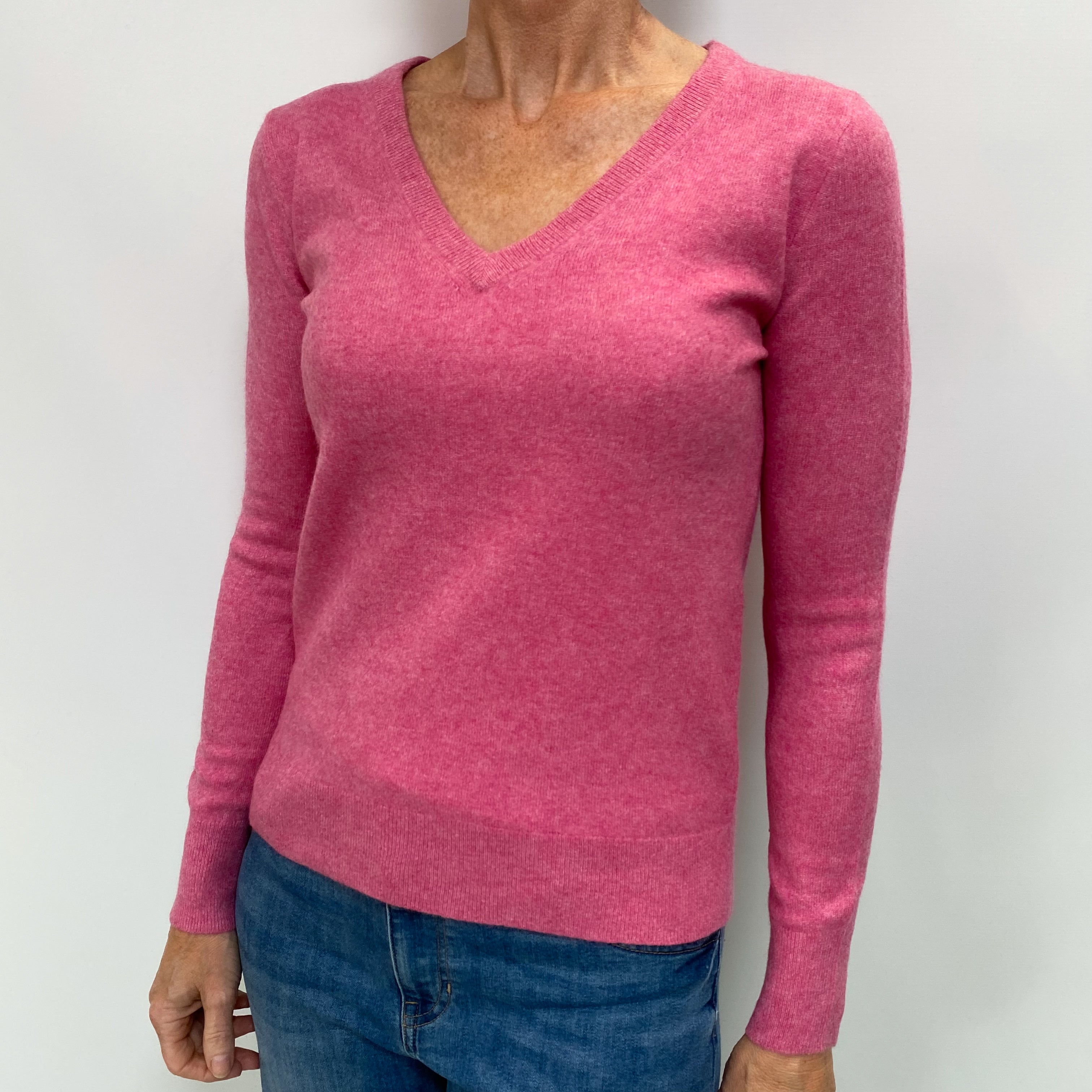 Sweet Pea Marl Cashmere V Neck Jumper Small