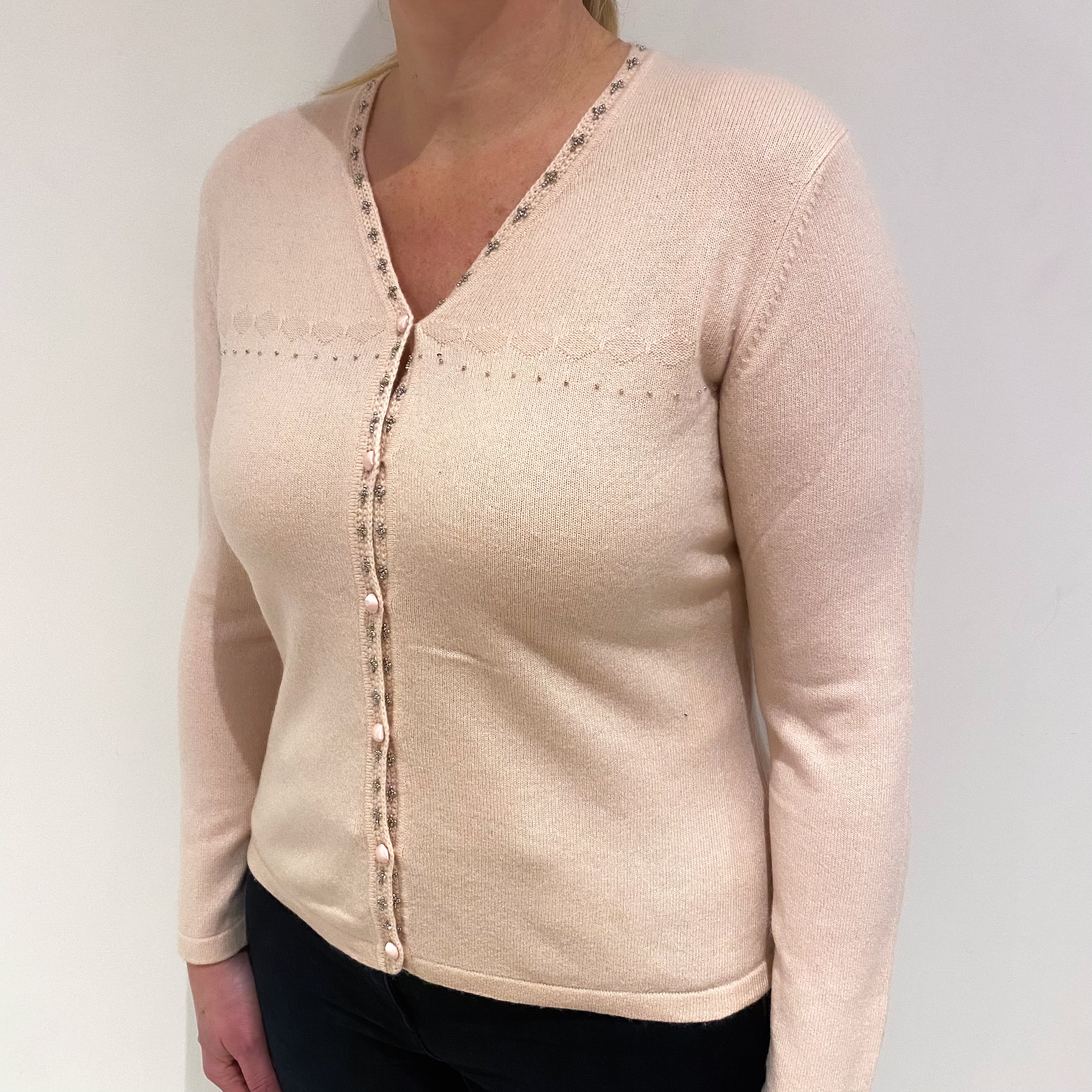 Shell Pink Cashmere V-neck Cardigan Large