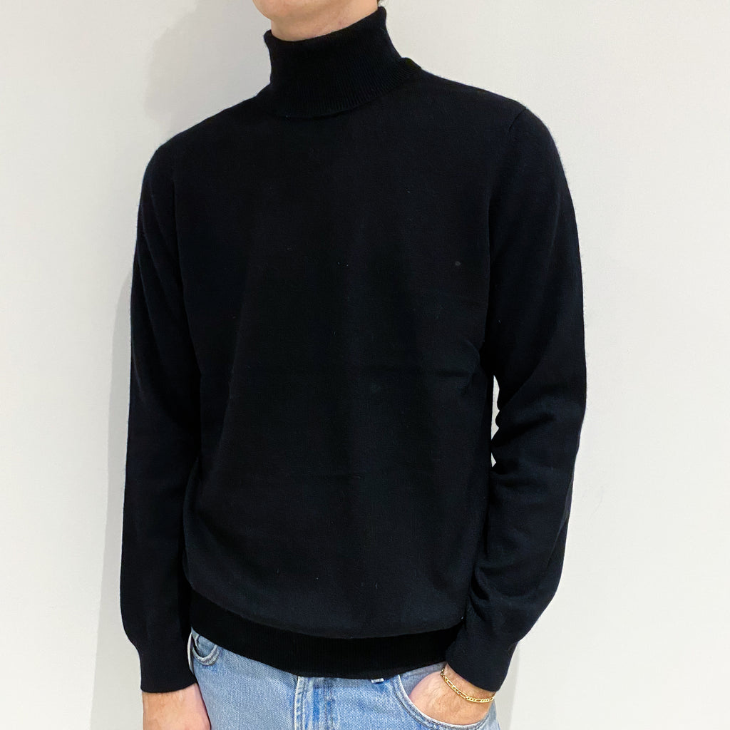Men's Black Cashmere Polo Neck Jumper Large