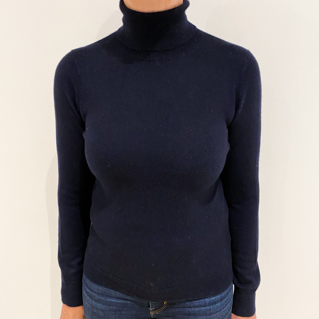 Navy Blue Cashmere Polo Neck Jumper Medium