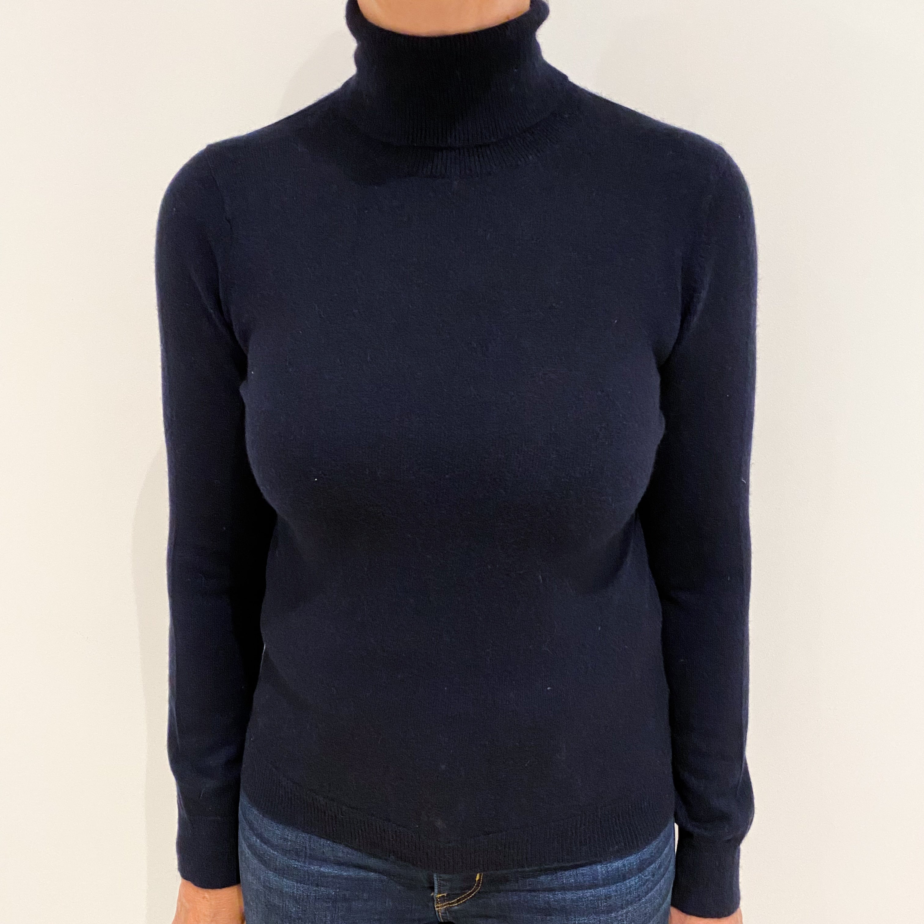 Navy Blue Cashmere Polo Neck Jumper Medium