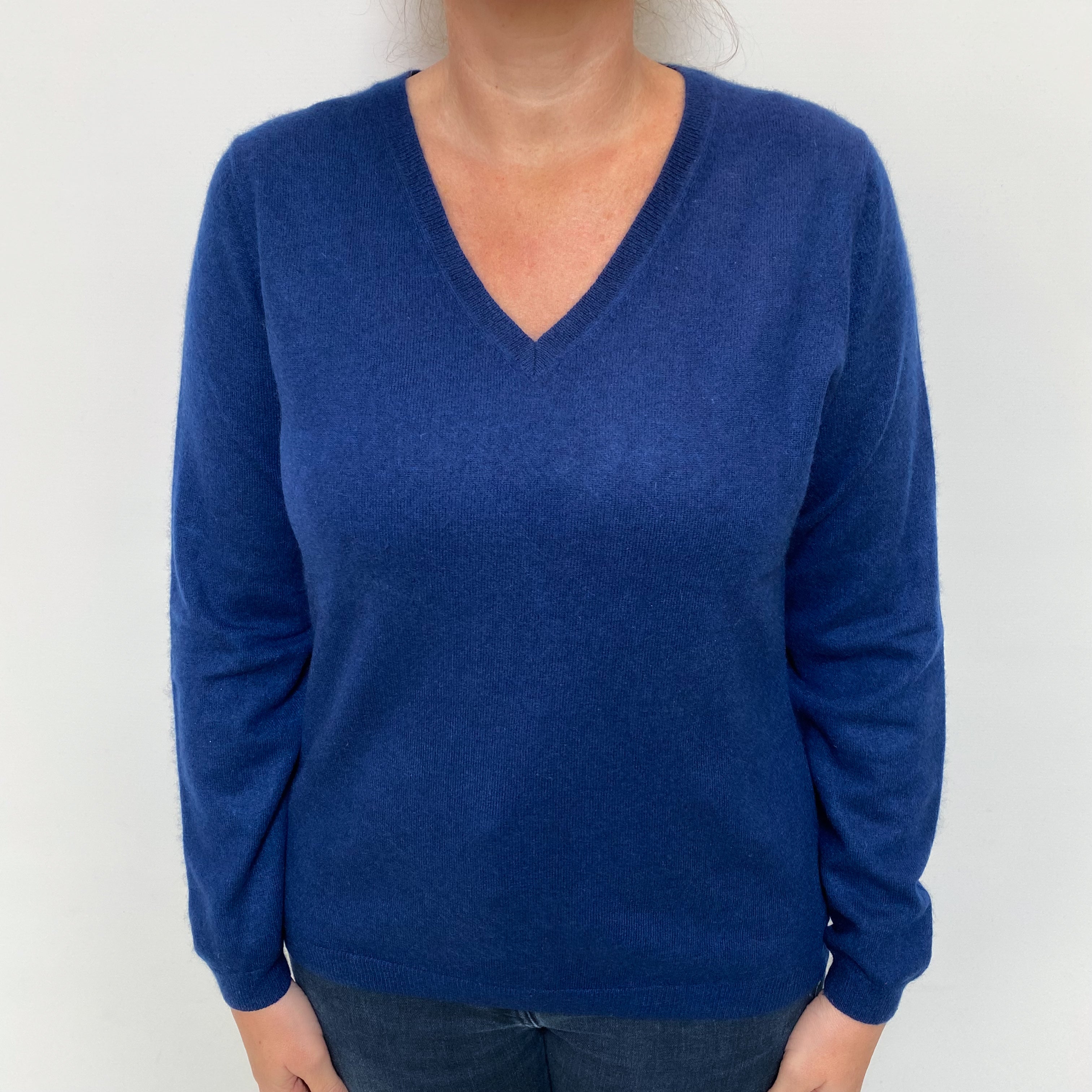 French Navy Cashmere V Neck Jumper Large