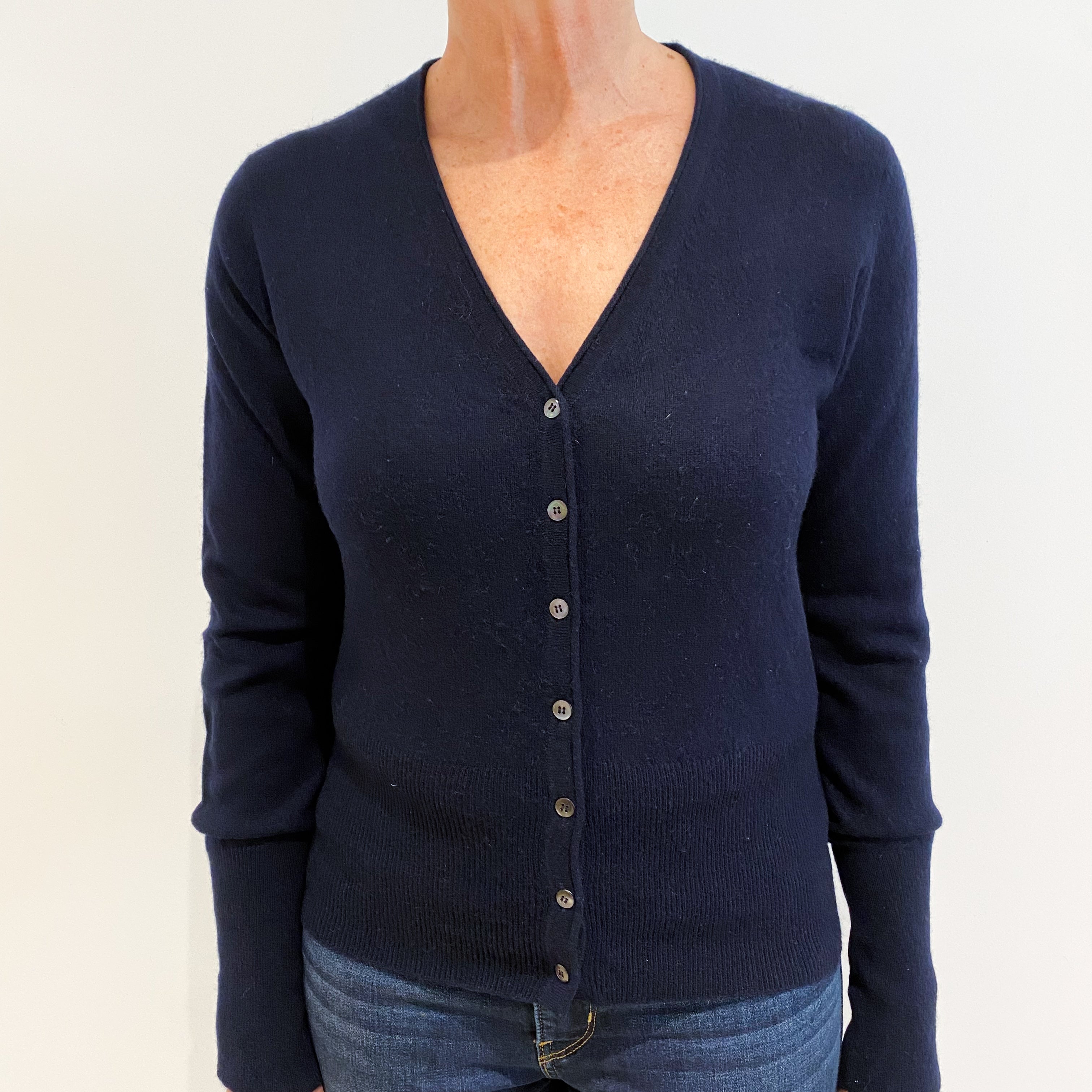 Navy Blue Cashmere V-Neck Cardigan Medium