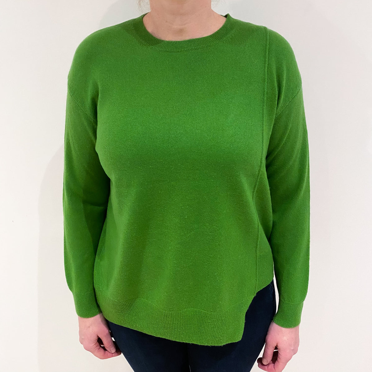 Fern Green Cashmere Boxy Crew Neck Jumper Large
