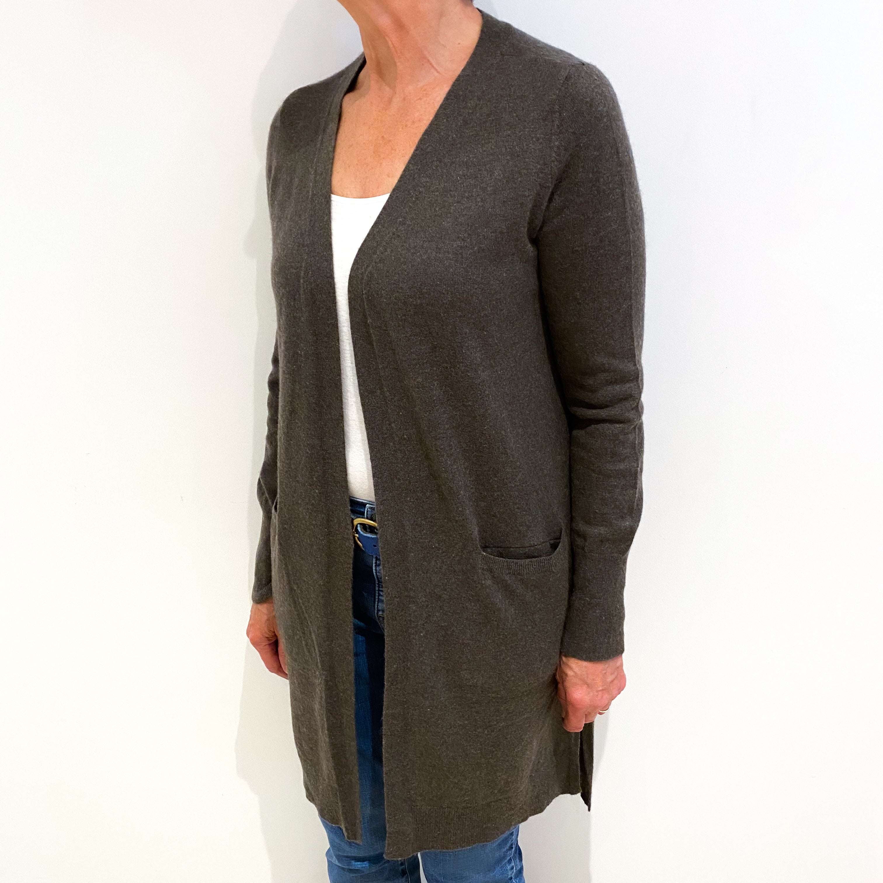 Muted Brown Cashmere Edge To Edge Cardigan Medium
