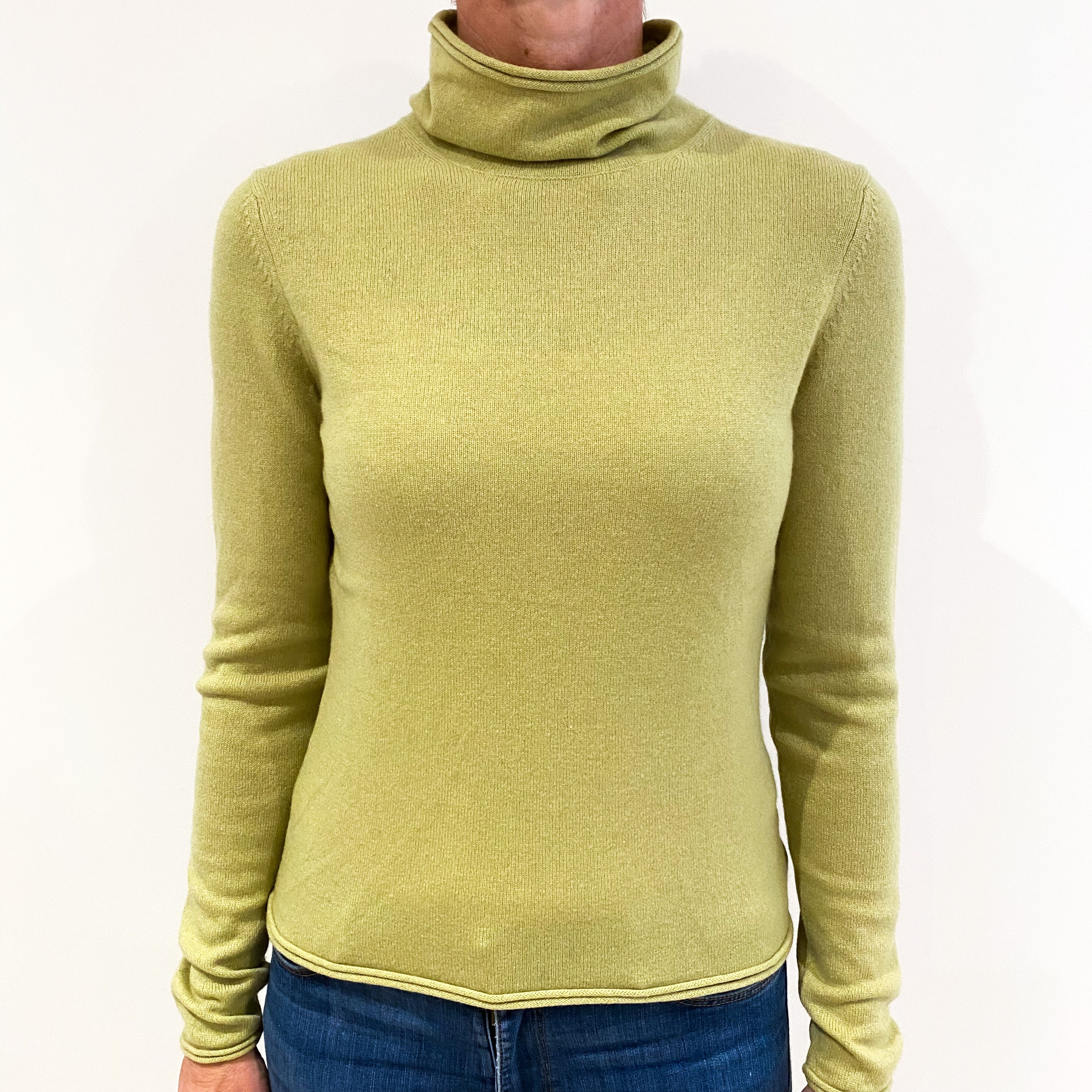 Pistachio Green Cashmere Polo Neck Jumper Small