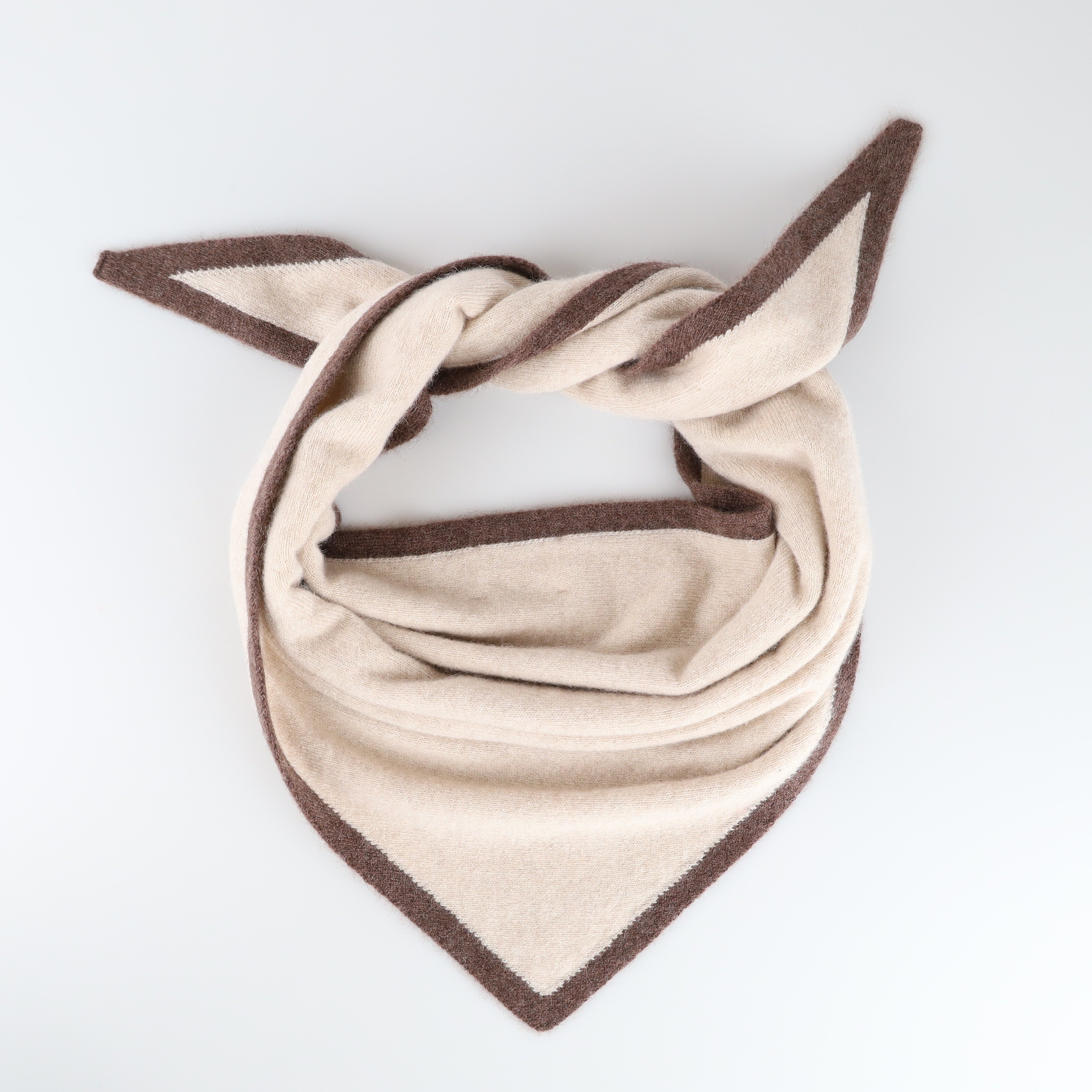 Brand New Sand Beige and Mocha Recycled Cashmere Triangle Scarf