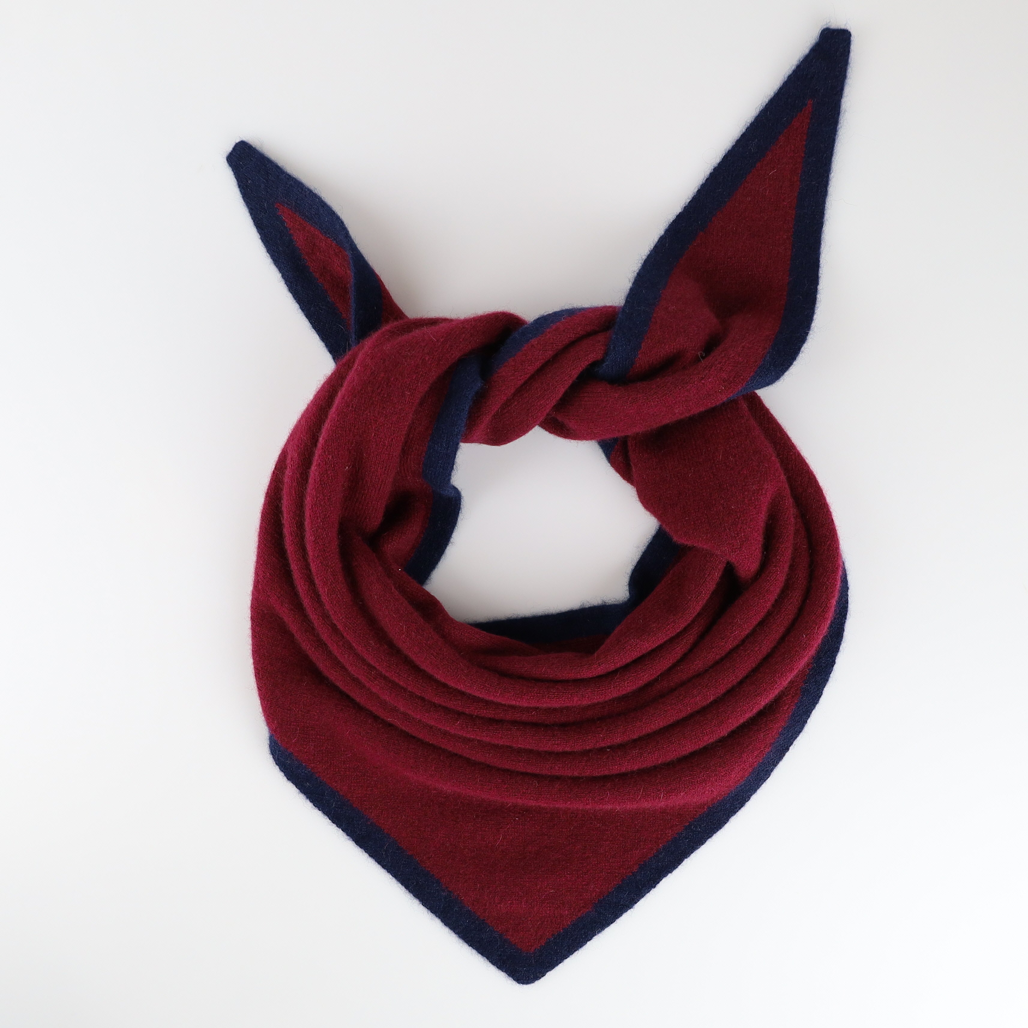 Brand New Rich Wine and Navy Recycled Cashmere Triangle Scarf