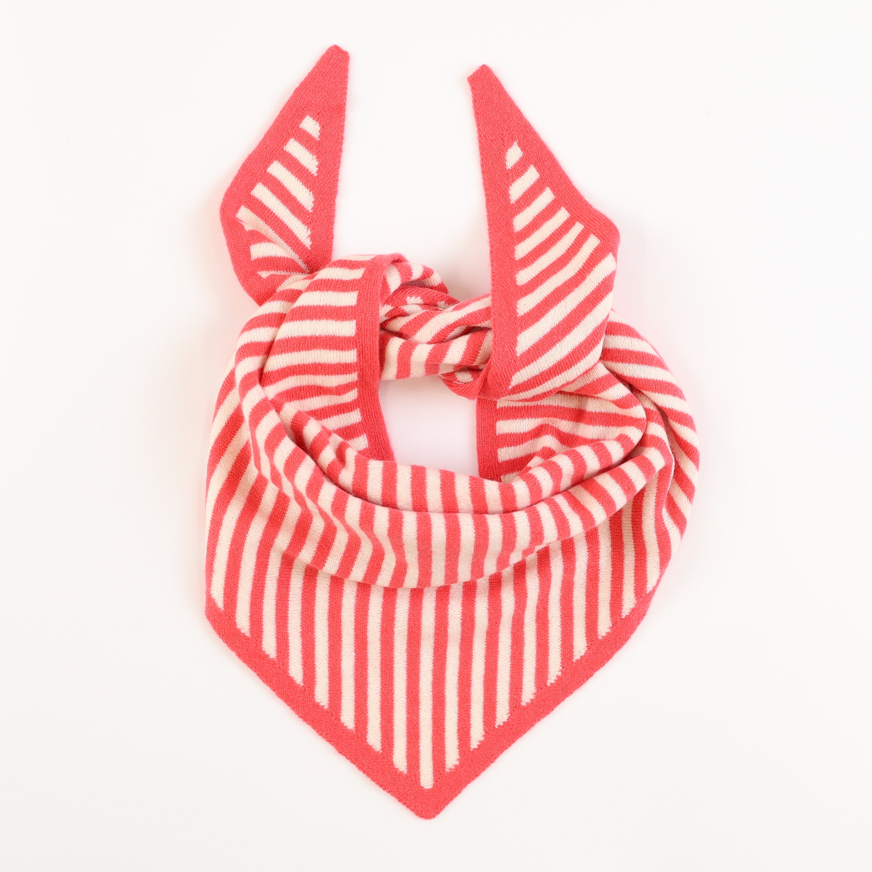 Brand New Coral and Chalk Striped Recycled Cashmere Triangle Scarf