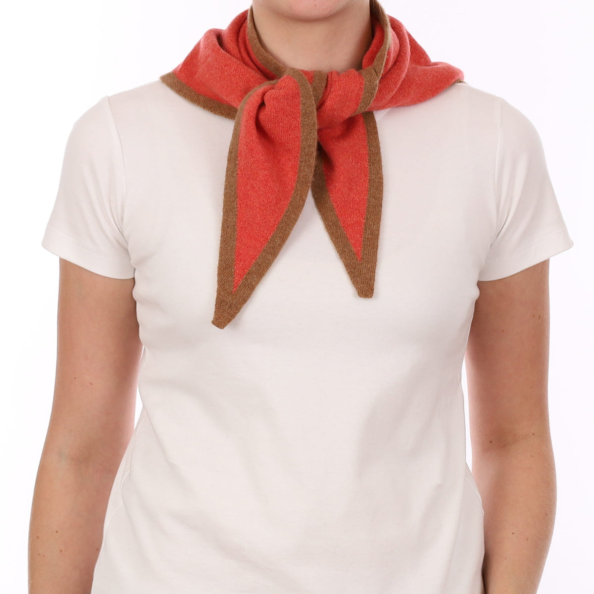Brand New Watermelon and Harvest Brown Recycled Cashmere Triangle Scarf