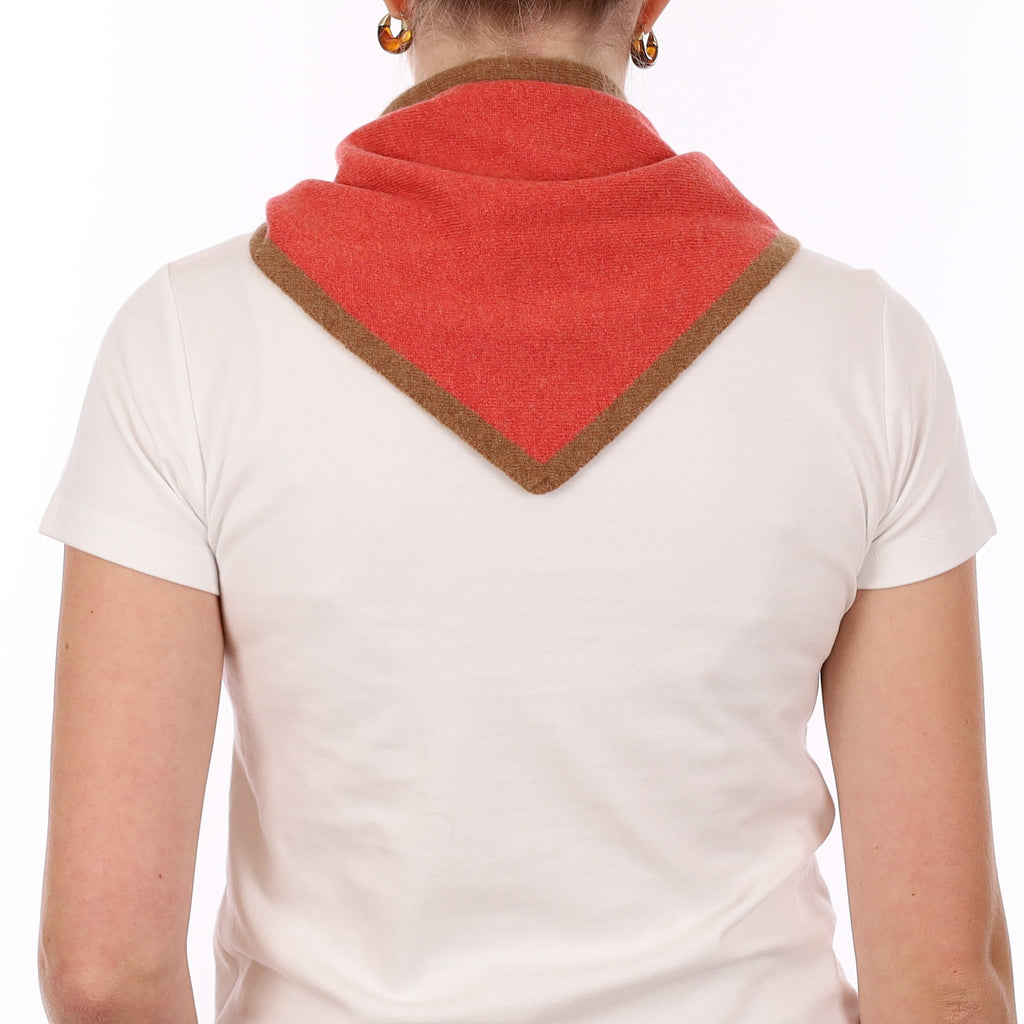 Brand New Watermelon and Harvest Brown Recycled Cashmere Triangle Scarf