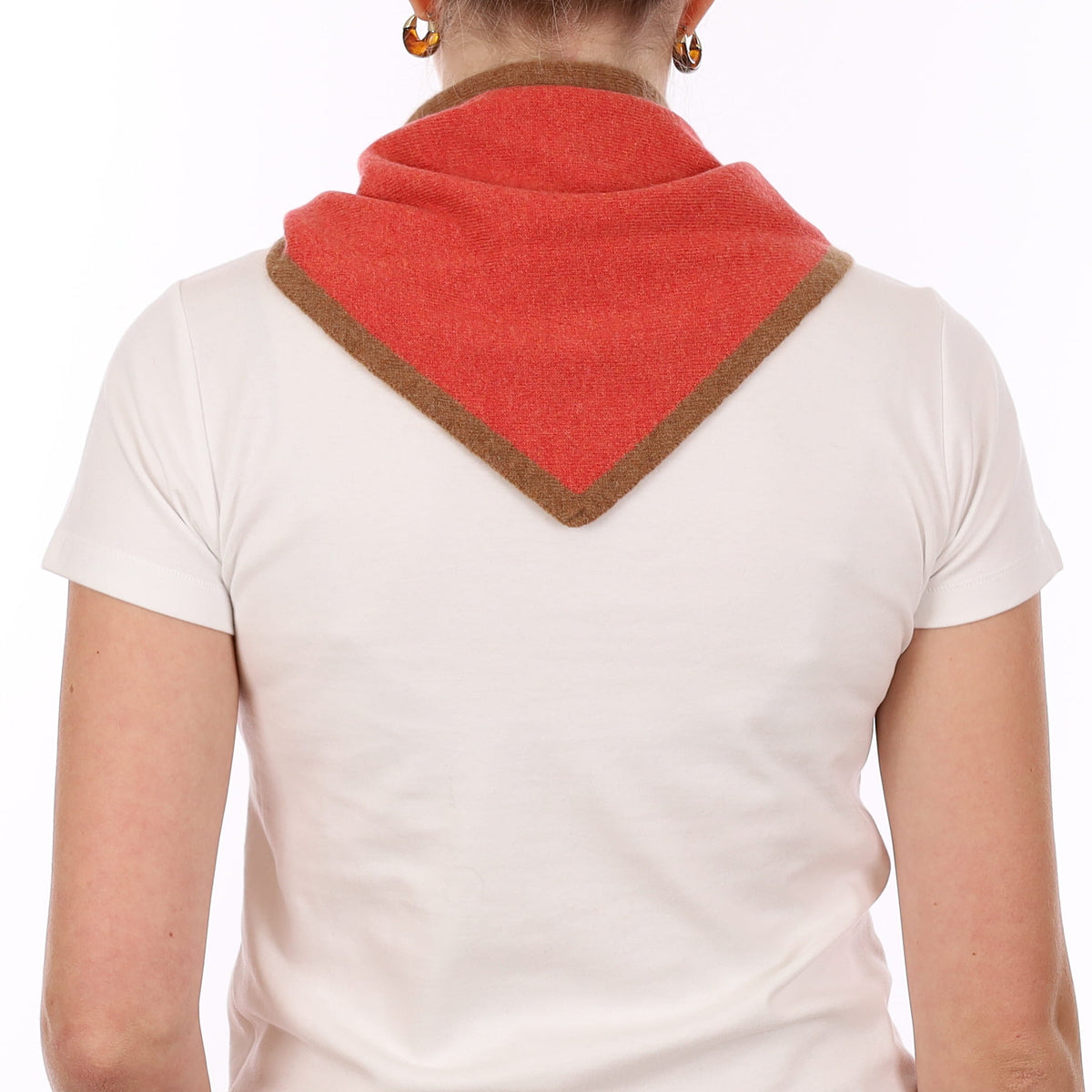 Brand New Watermelon and Harvest Brown Recycled Cashmere Triangle Scarf
