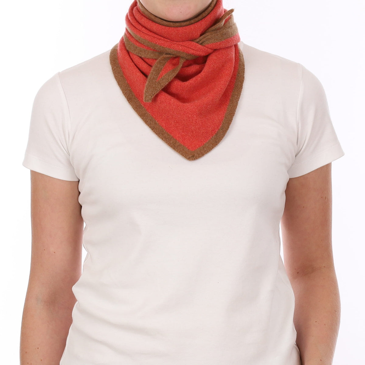 Brand New Watermelon and Harvest Brown Recycled Cashmere Triangle Scarf