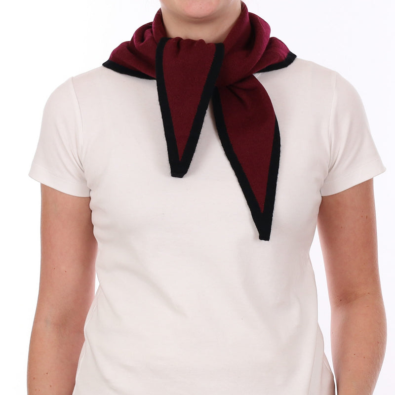 Brand New Wine Red and Black Recycled Cashmere Triangle Scarf