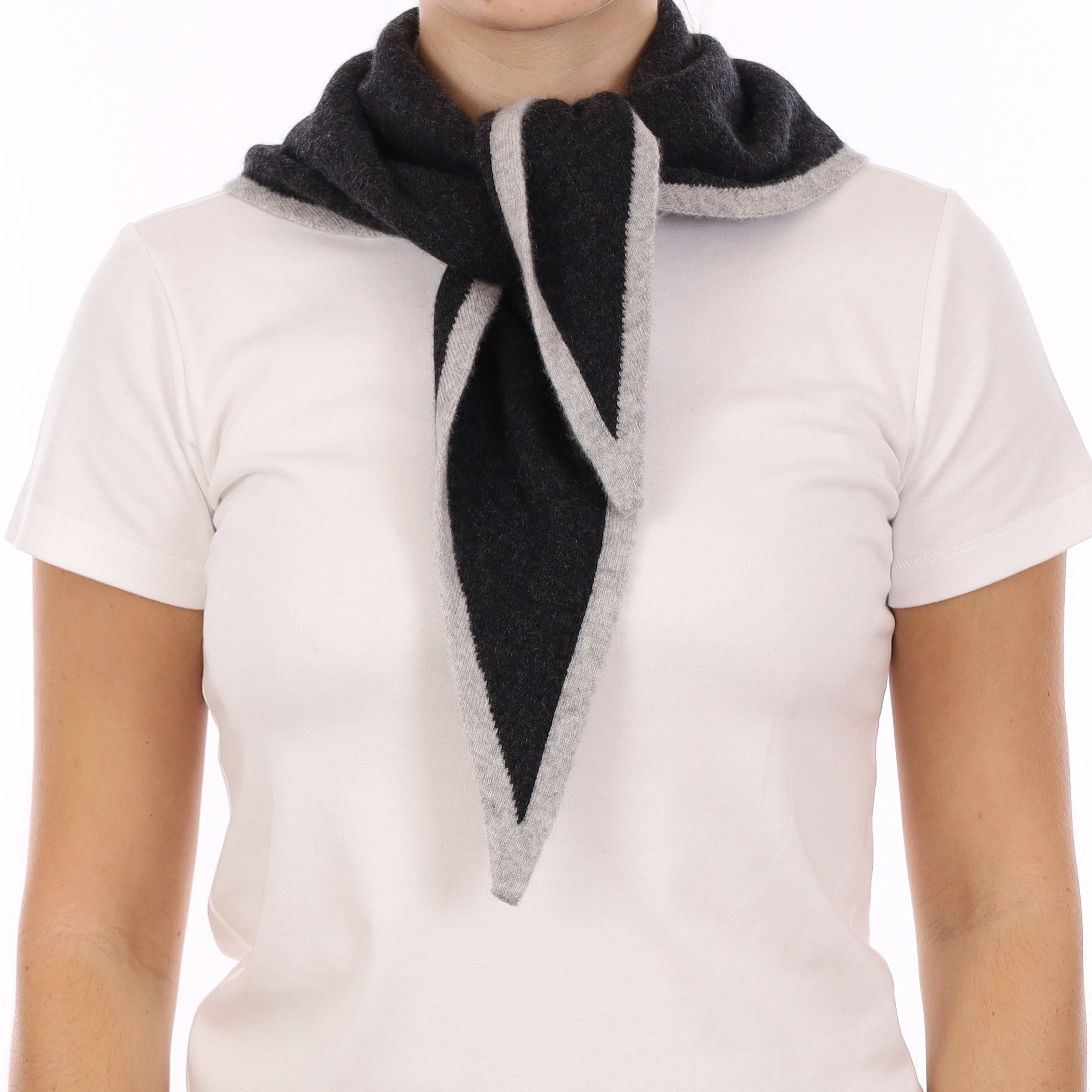 Brand New Charcoal Grey and Mist Recycled Cashmere Triangle Scarf