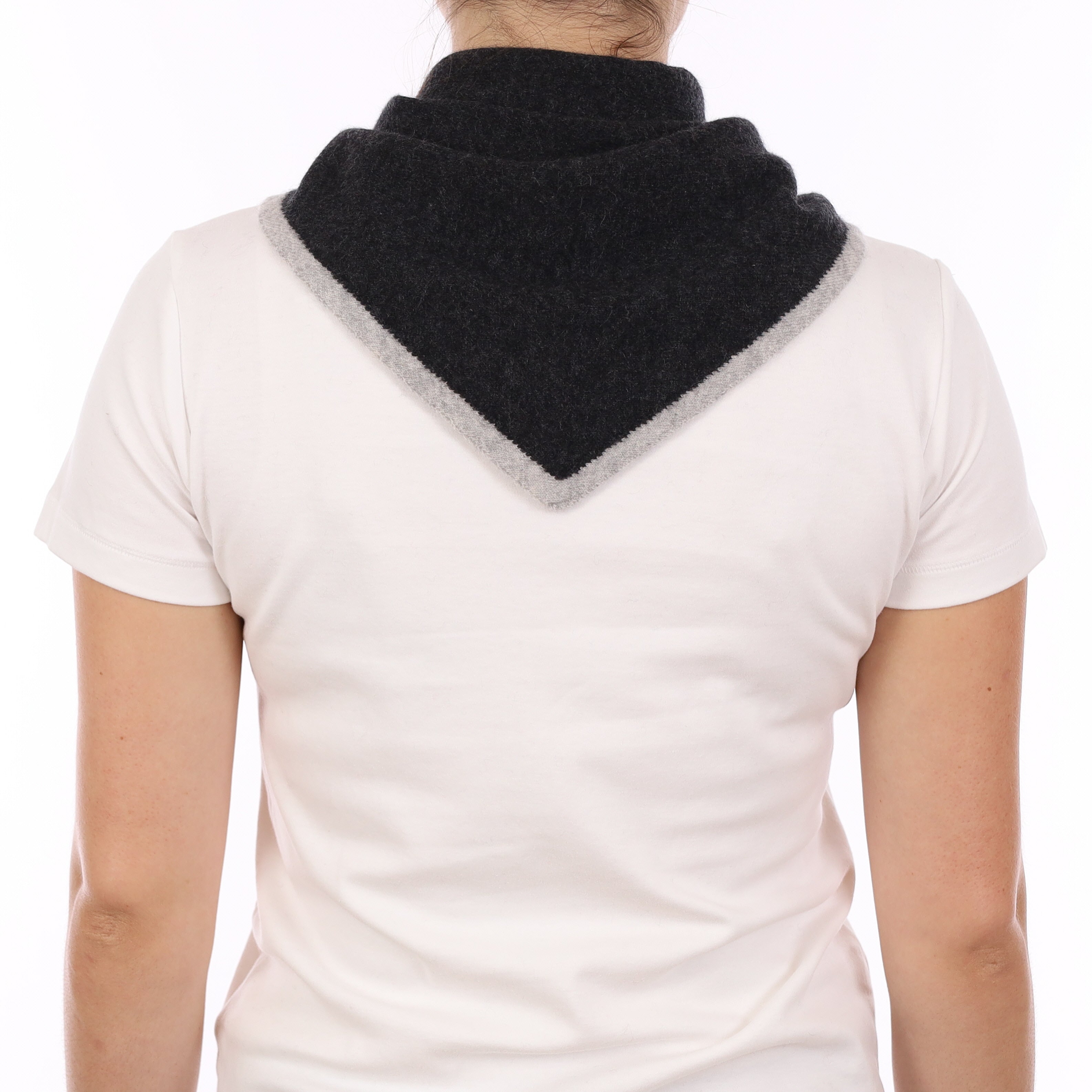 Brand New Charcoal Grey and Mist Recycled Cashmere Triangle Scarf
